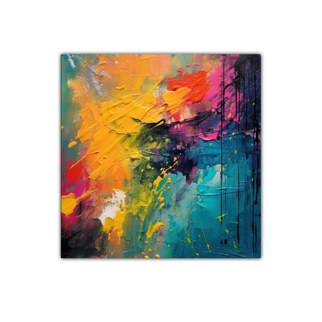 Cuadro abstracto con explosión de colores vivos y texturas intensas