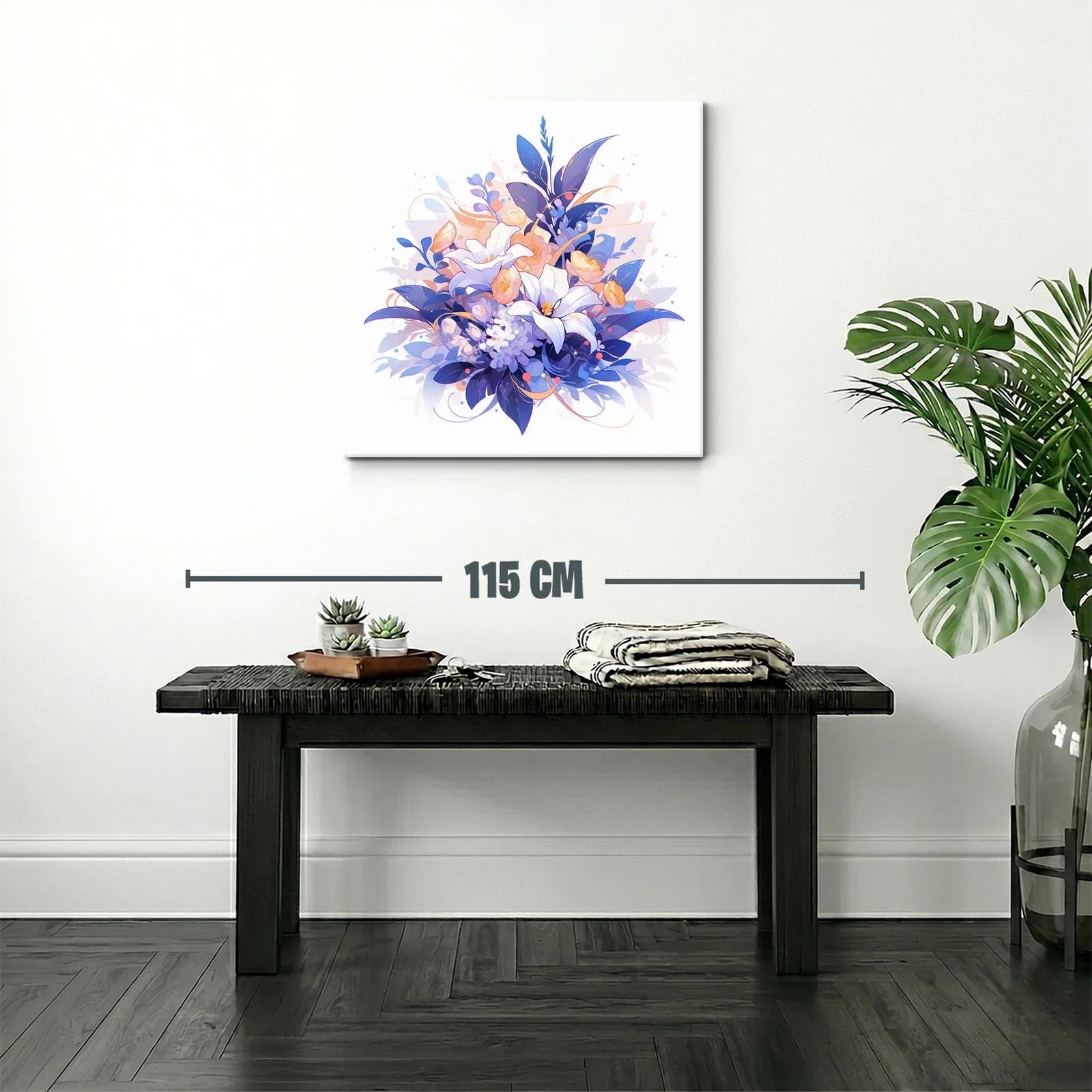 Armonioso ramo floral en tonos azules y melocotón — miniatura 2