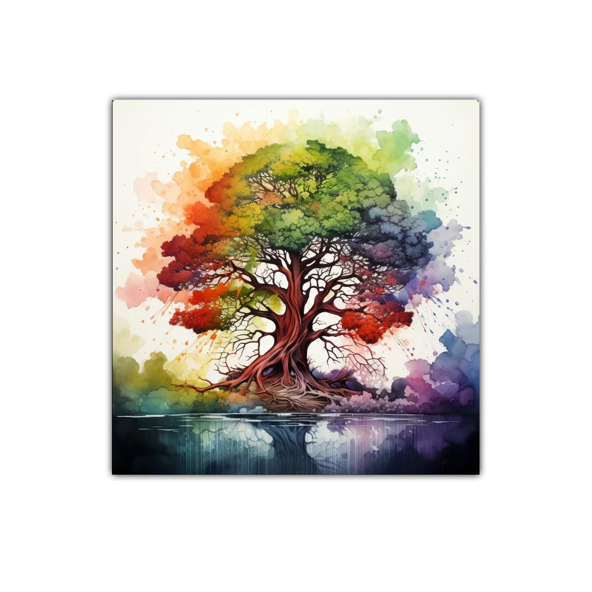 Árbol multicolor con reflejo en agua para ambiente vibrante — imagen principal