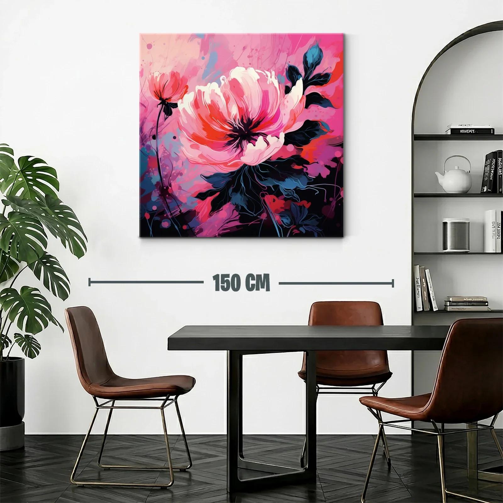 Cuadro floral vibrante con tonos rosas y rojos intensos — miniatura 2