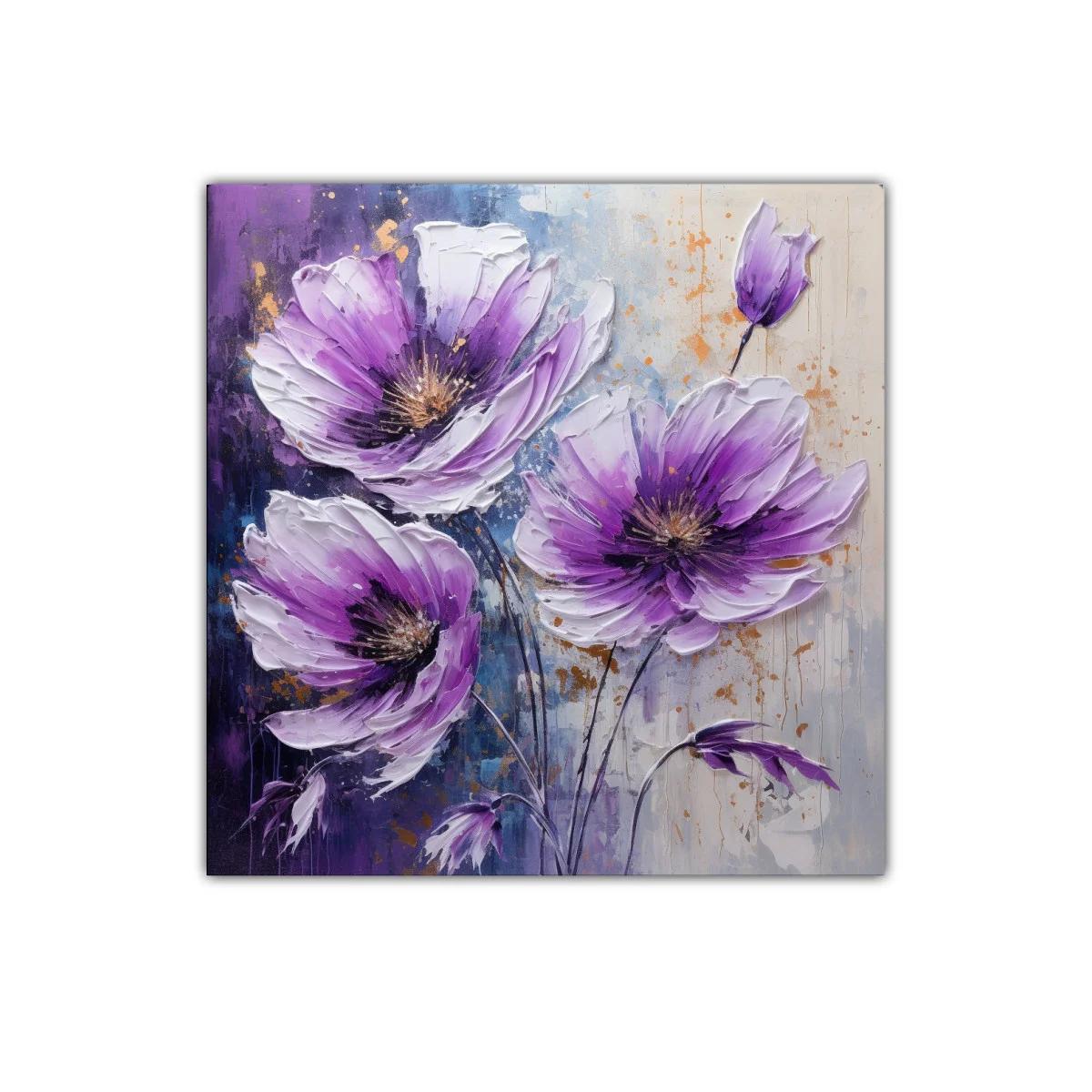 Cuadro decorativo con flores en tonos morados y blancos