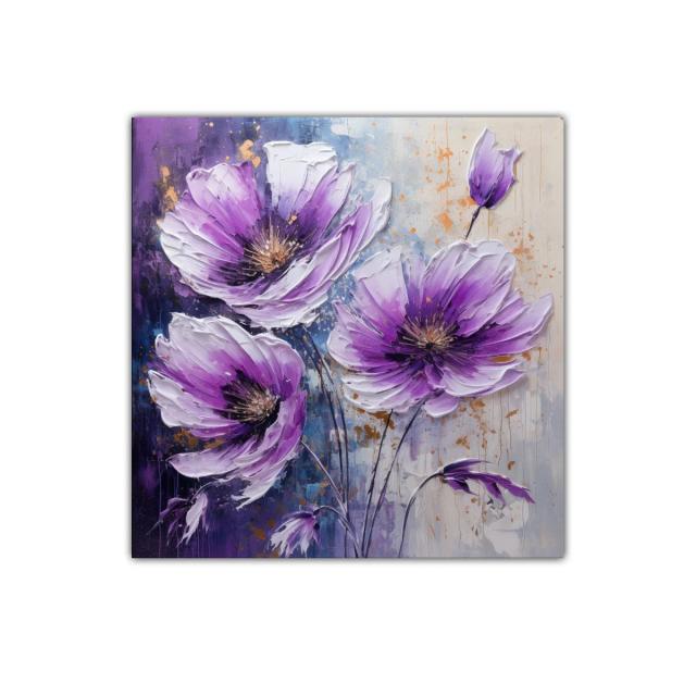 Cuadro decorativo con flores en tonos morados y blancos