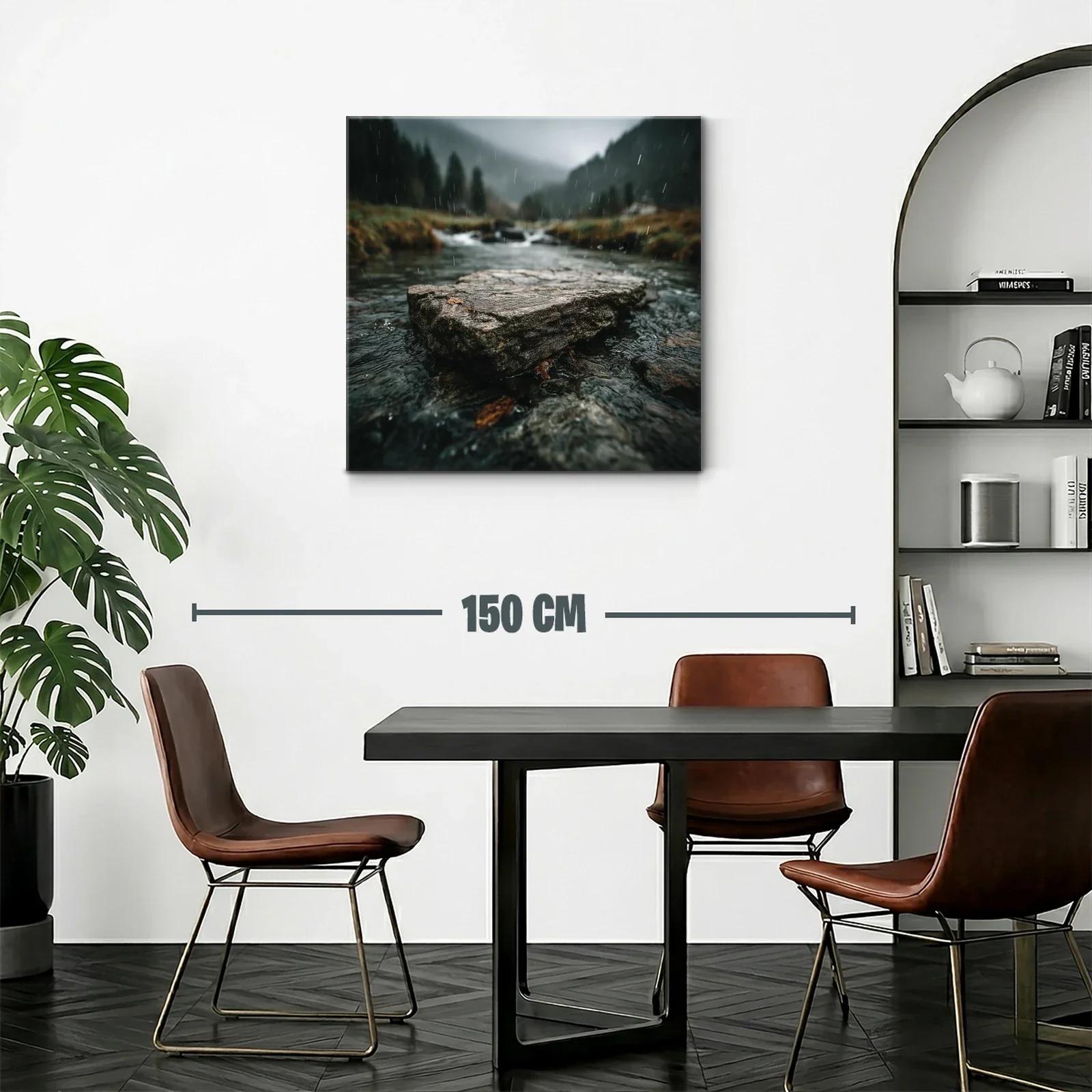 Paisaje natural con río y lluvia en tonos verdes y grises — miniatura 2