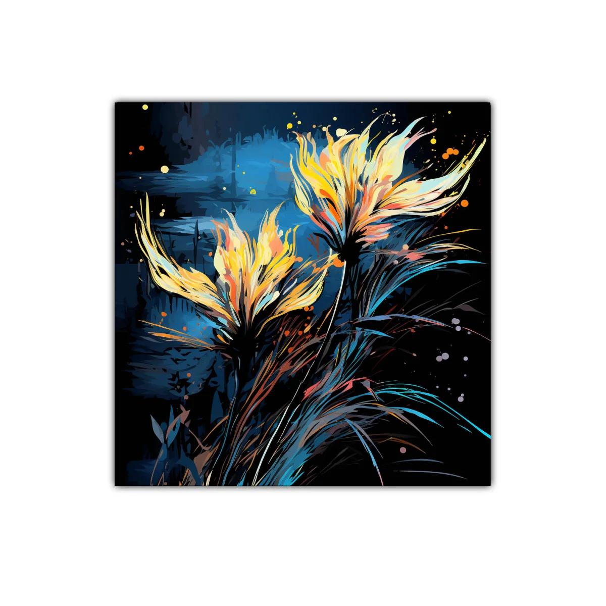 Flores luminosas en contraste azul y negro — imagen principal