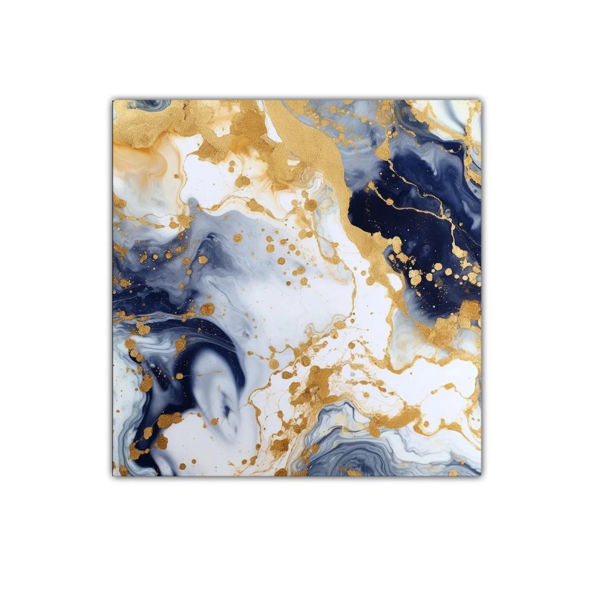 Cuadro abstracto con tonos dorados y azul marino elegante