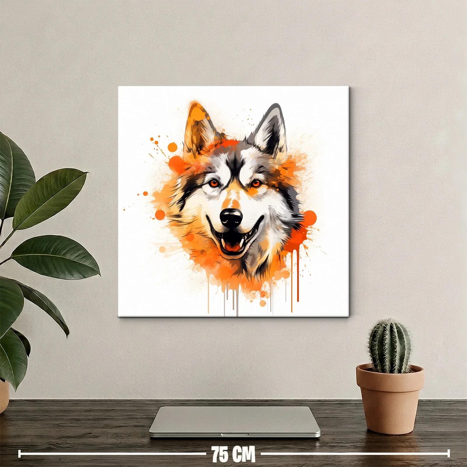 Cuadro moderno con ilustración vibrante de lobo sonriente — miniatura 2