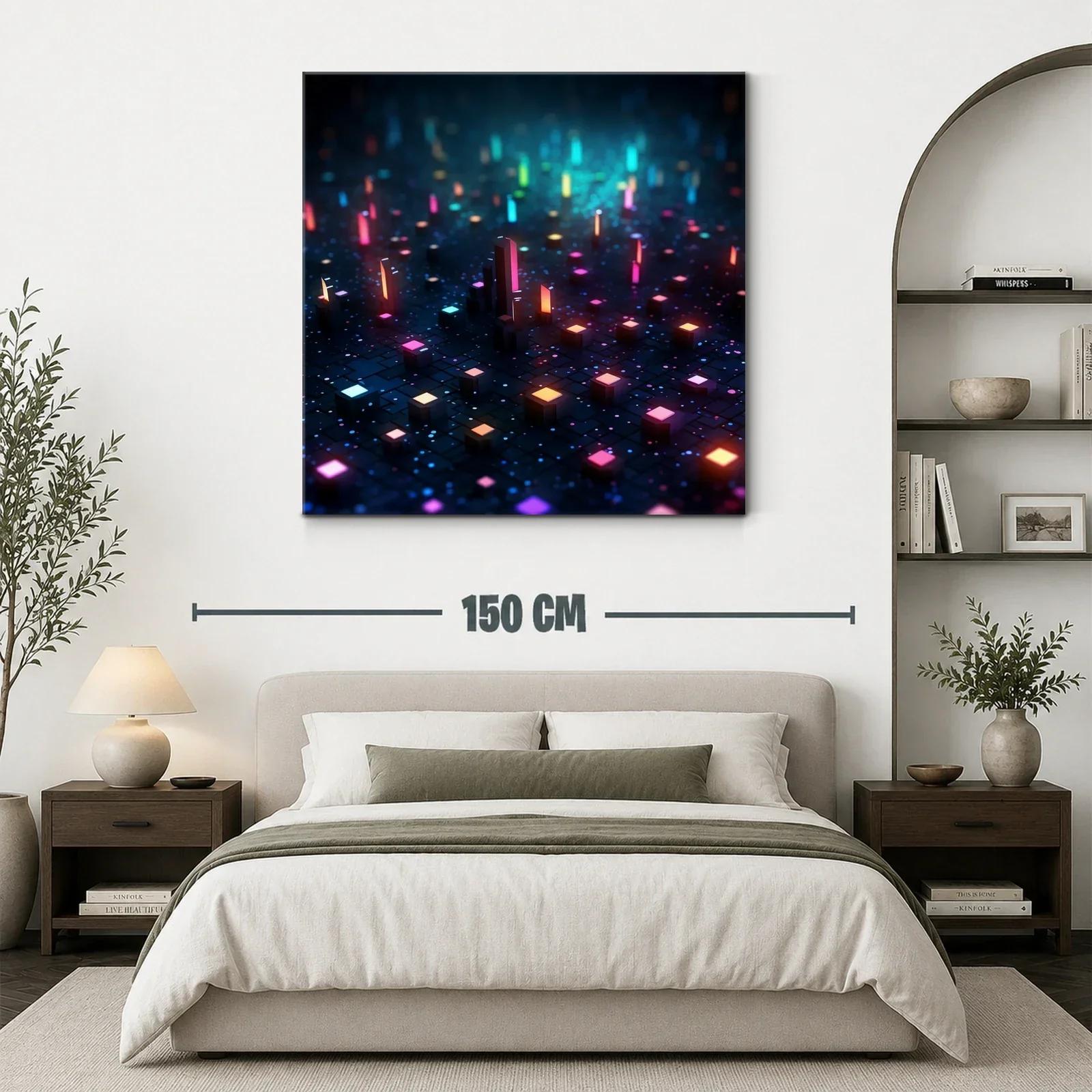 Cuadro abstracto luces de neón sobre fondo oscuro — miniatura 3