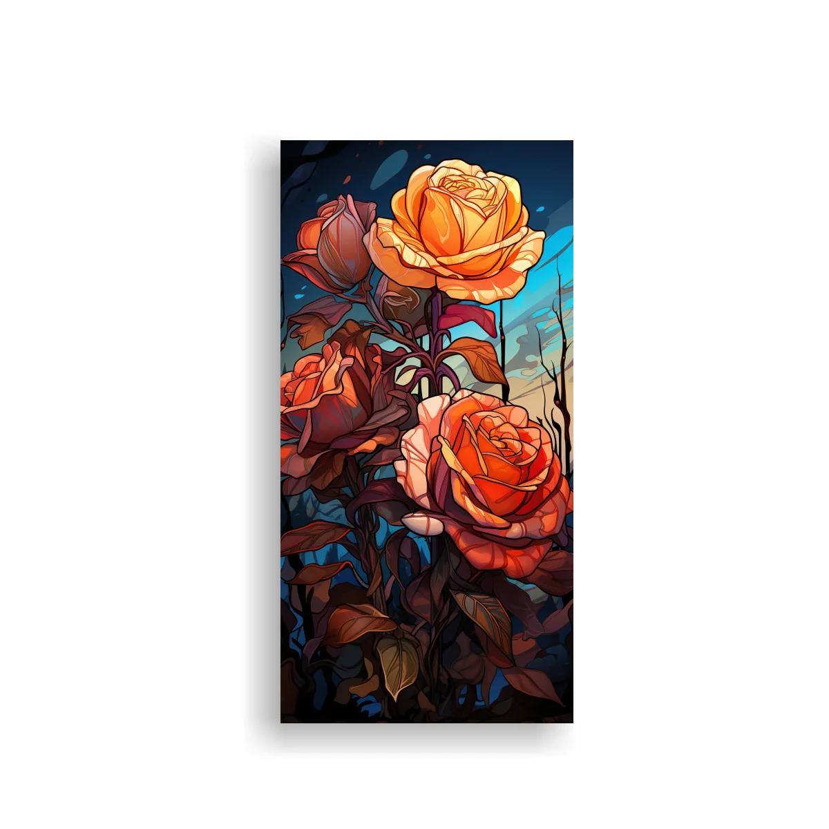 Cuadro de rosas naranjas con fondo azul intenso — imagen principal