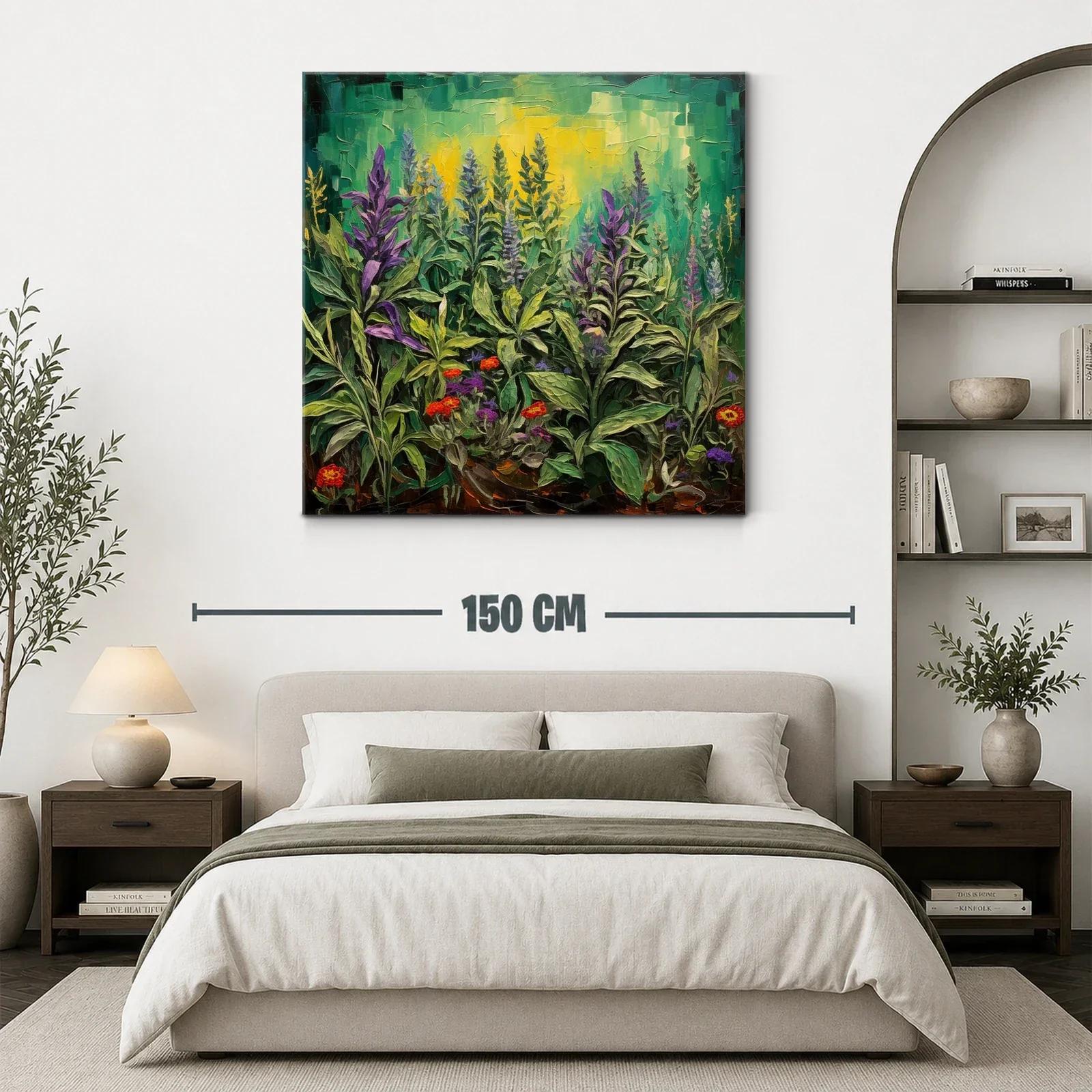 Cuadro de flores silvestres con tonos verdes y violetas — miniatura 3