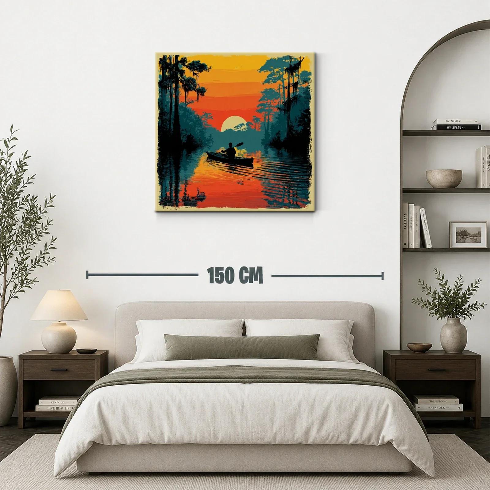 Atardecer sereno con kayak entre árboles y agua reflejada — miniatura 3