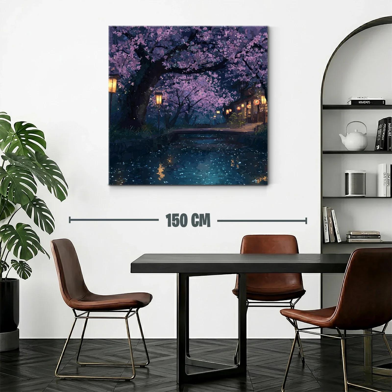 Noche mágica bajo cerezos en flor junto al río — miniatura 2