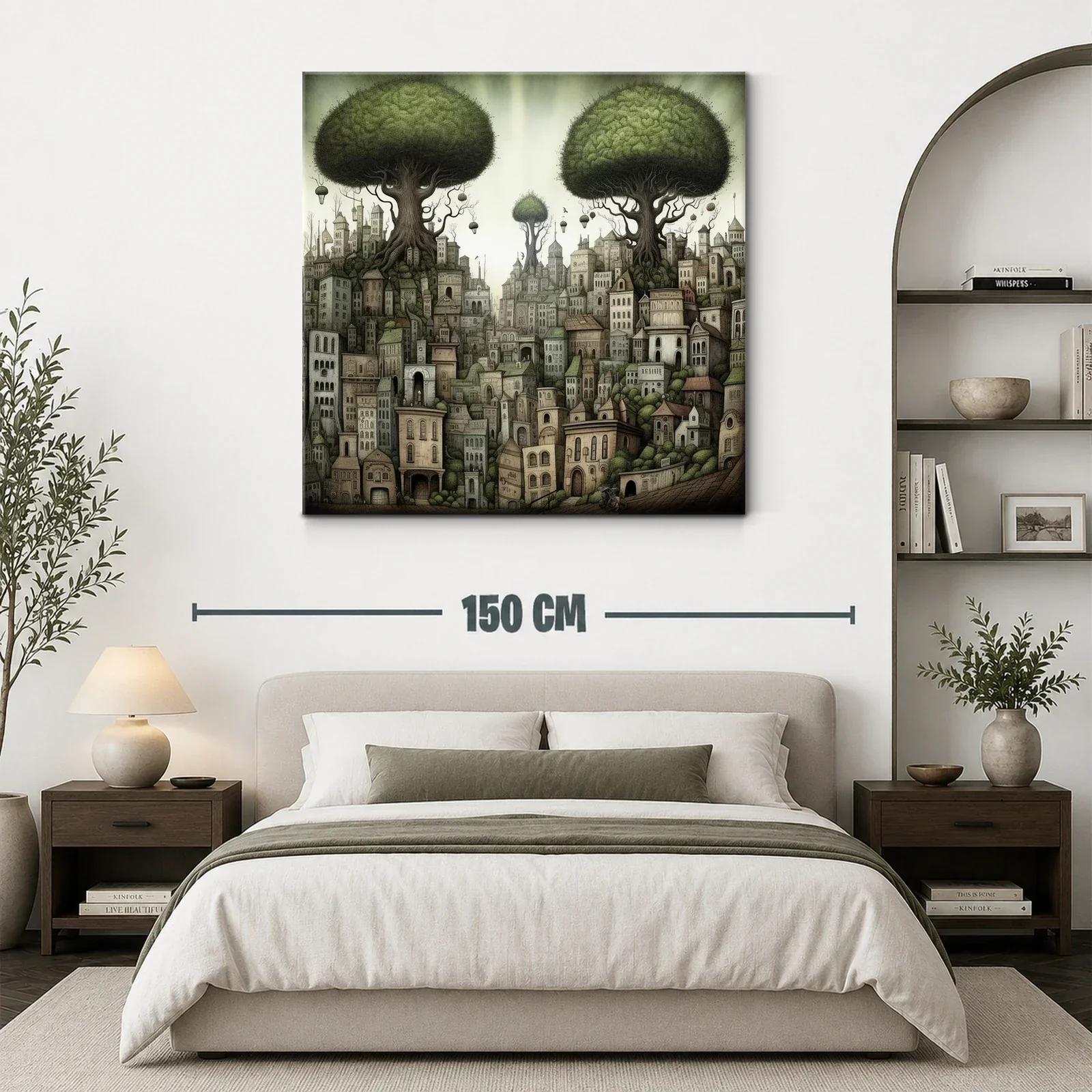 Ciudad entre árboles gigantes con atmósfera onírica — miniatura 3