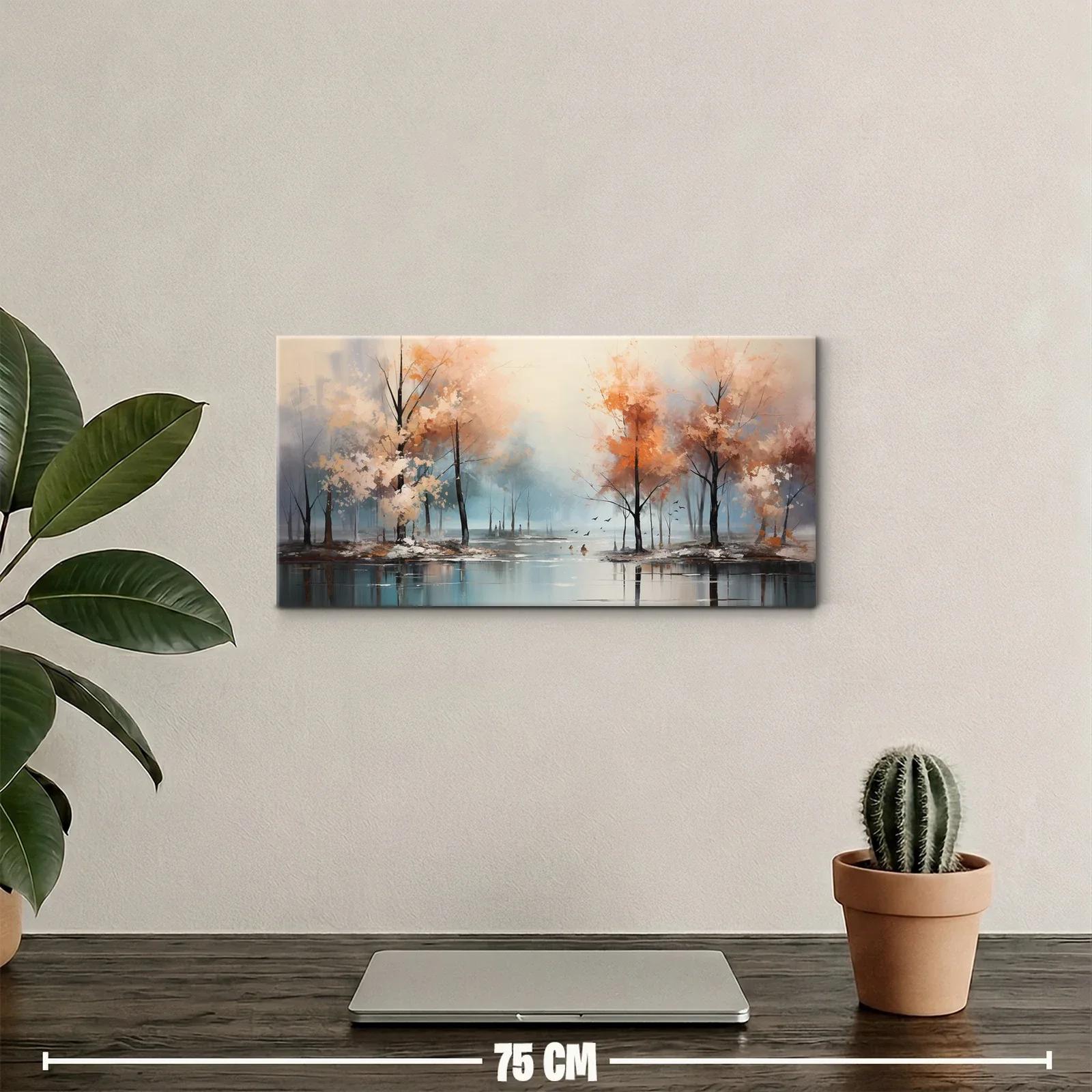 Cuadro bosque de árboles en la niebla junto al agua — miniatura 2