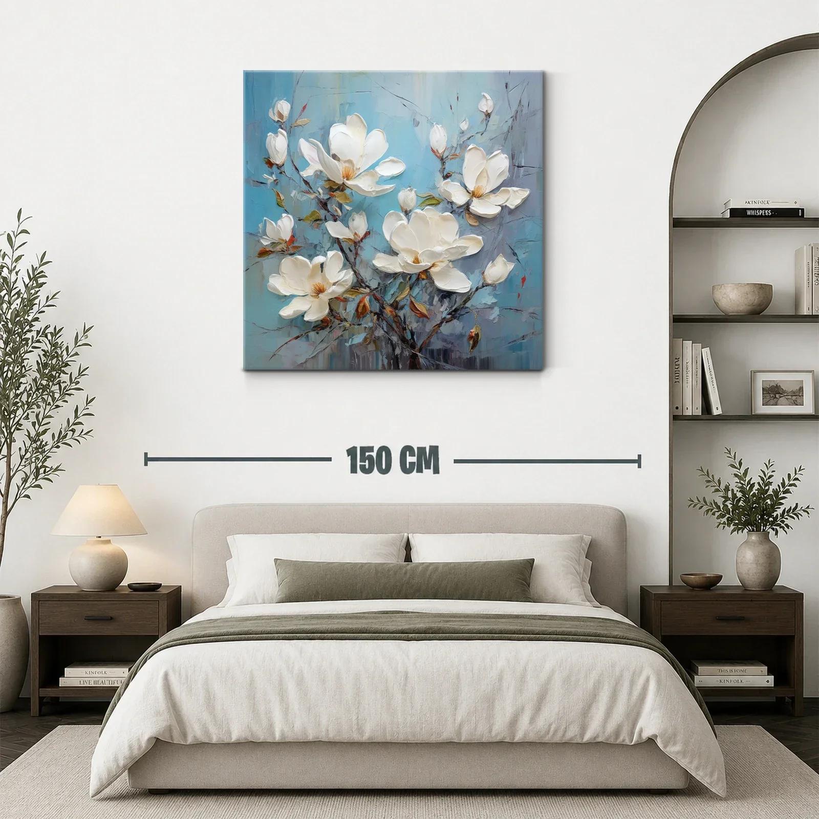 Cuadro con delicadas flores blancas sobre fondo azul — miniatura 3