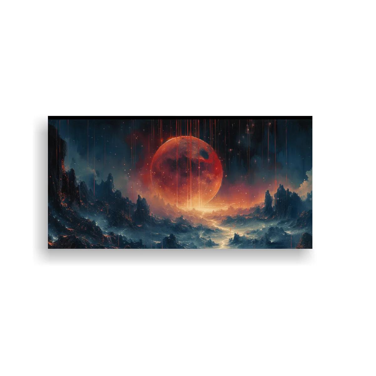 Cuadro luna roja y bosque de coníferas
