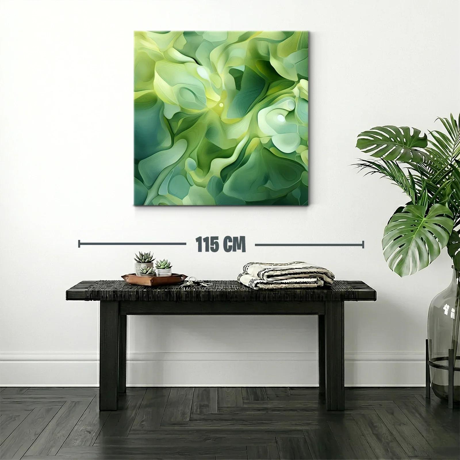Cuadro abstracto en tonos verdes con formas fluidas — miniatura 2