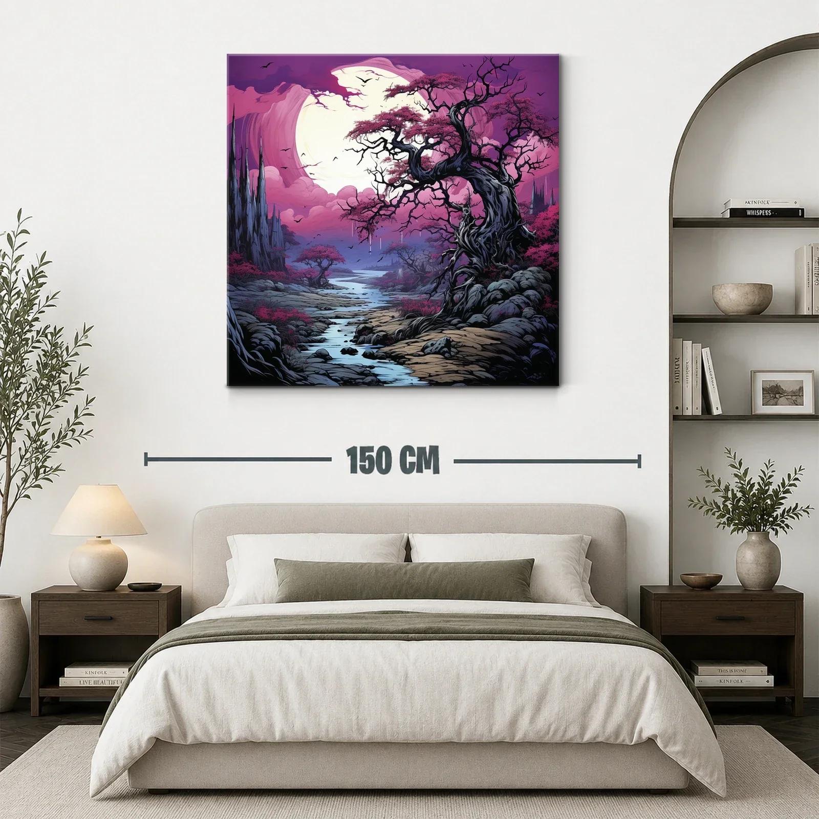 Paisaje fantástico con árboles y río bajo luna llena — miniatura 3