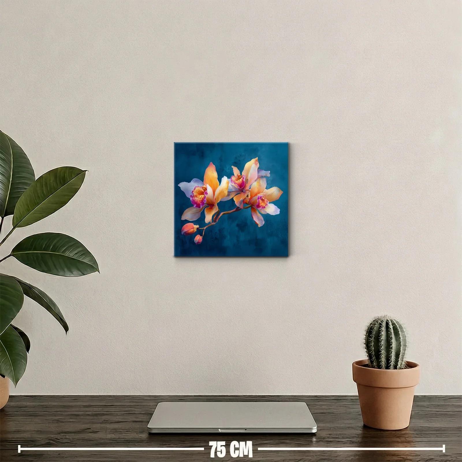 Elegancia floral en tonos cálidos sobre fondo azul profundo — miniatura 2