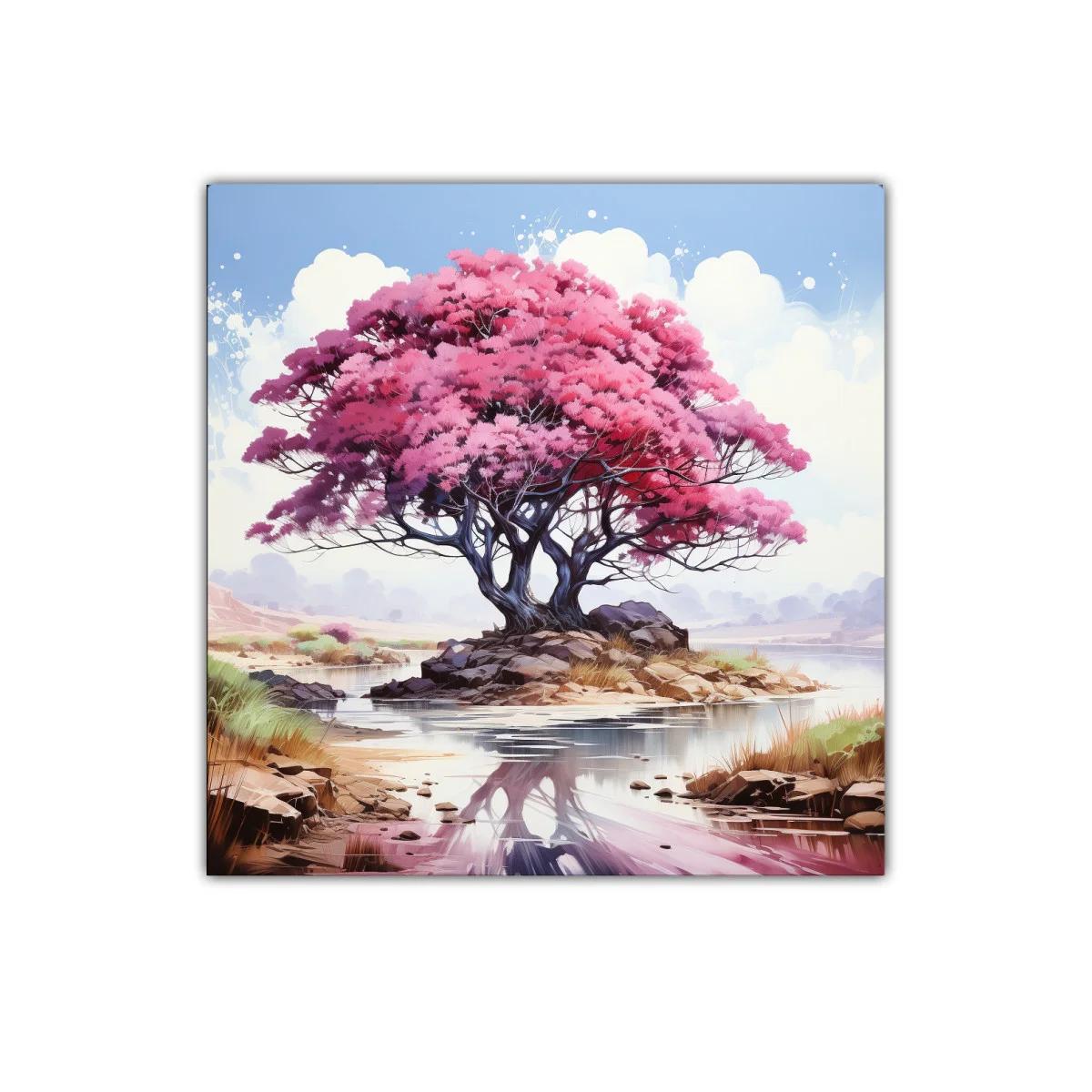 Árbol rosa reflejado en un lago sereno y tranquilo — imagen principal