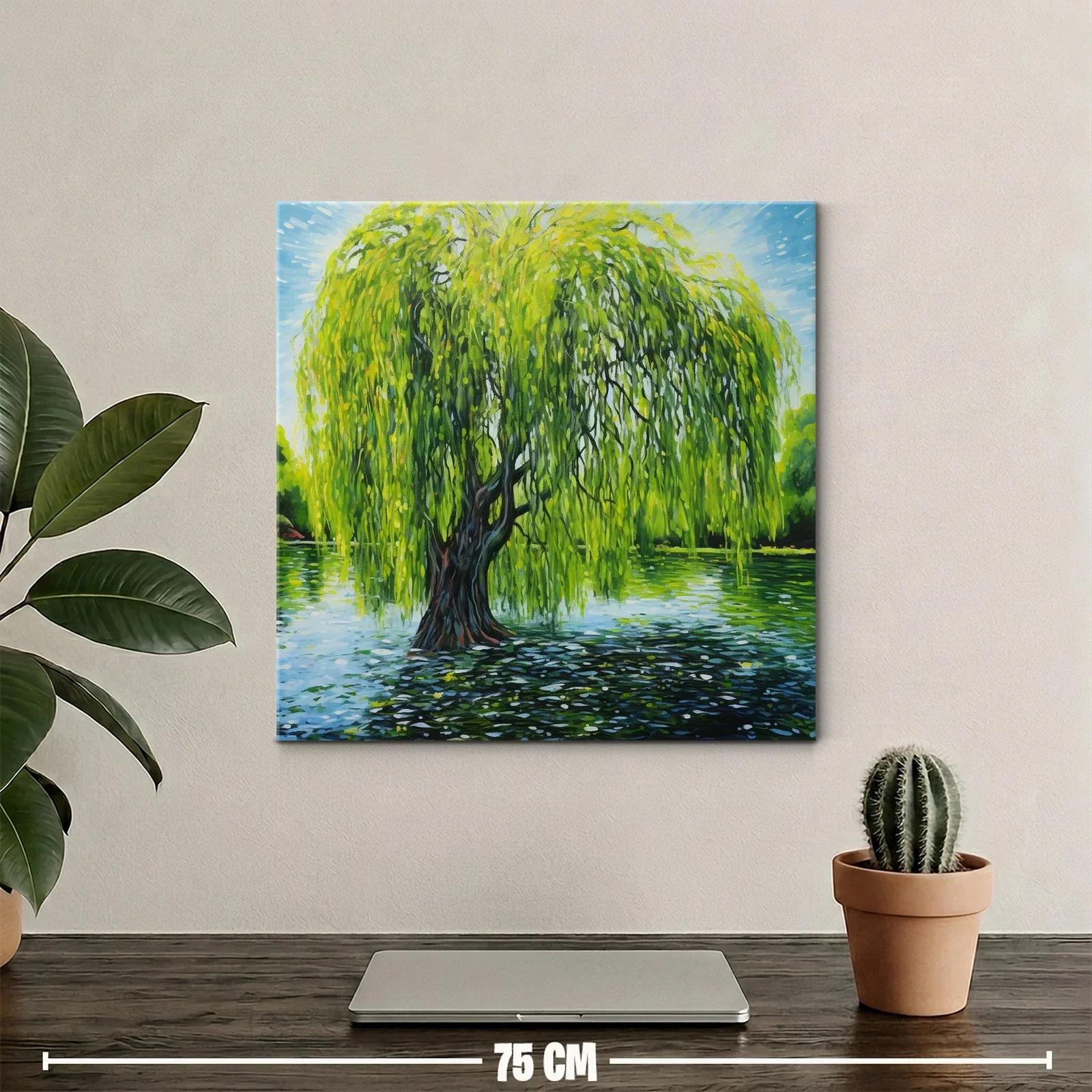 Árbol de sauce sobre el agua con luz vibrante — miniatura 2
