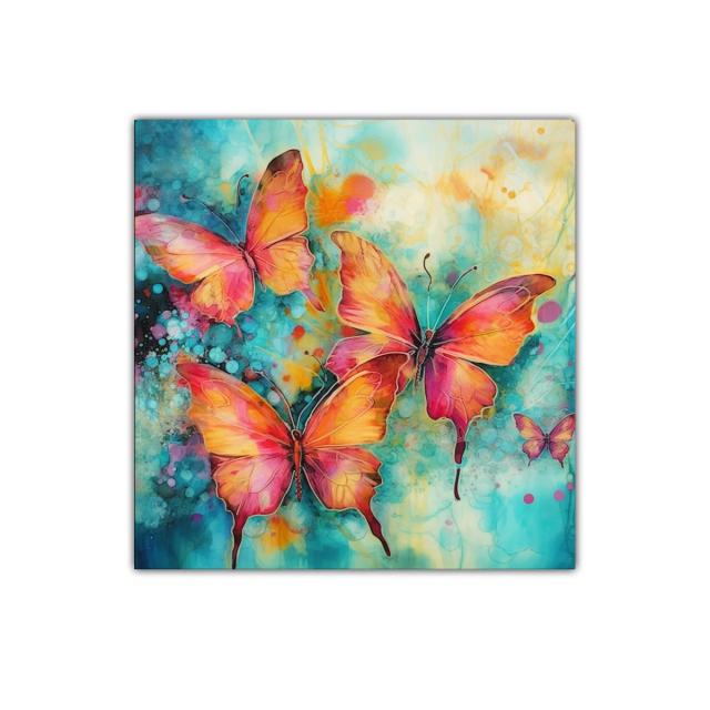 Cuadro decorativo con mariposas vibrantes y tonos turquesa
