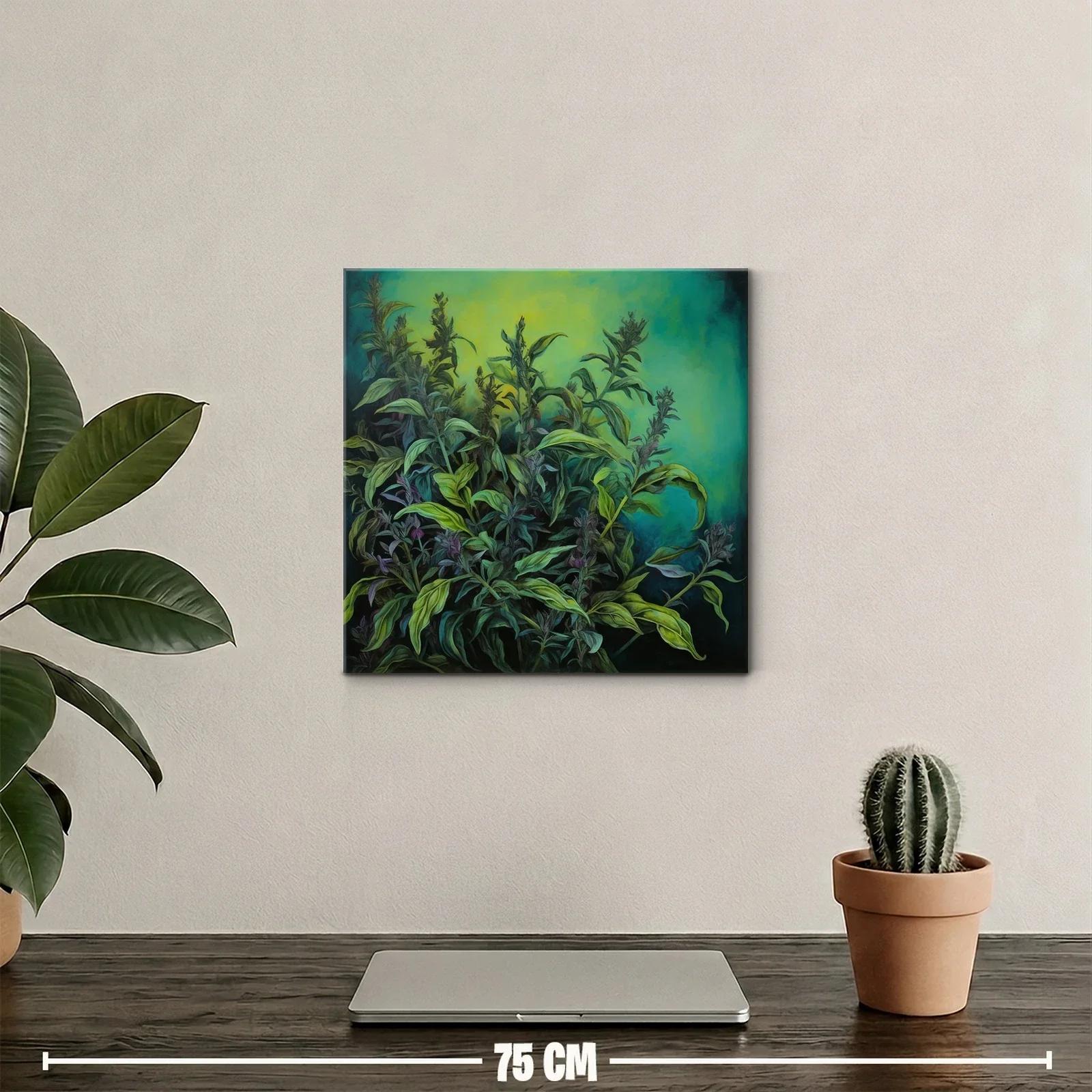 Cuadro de plantas verdes con fondo turquesa y verde lima — miniatura 2