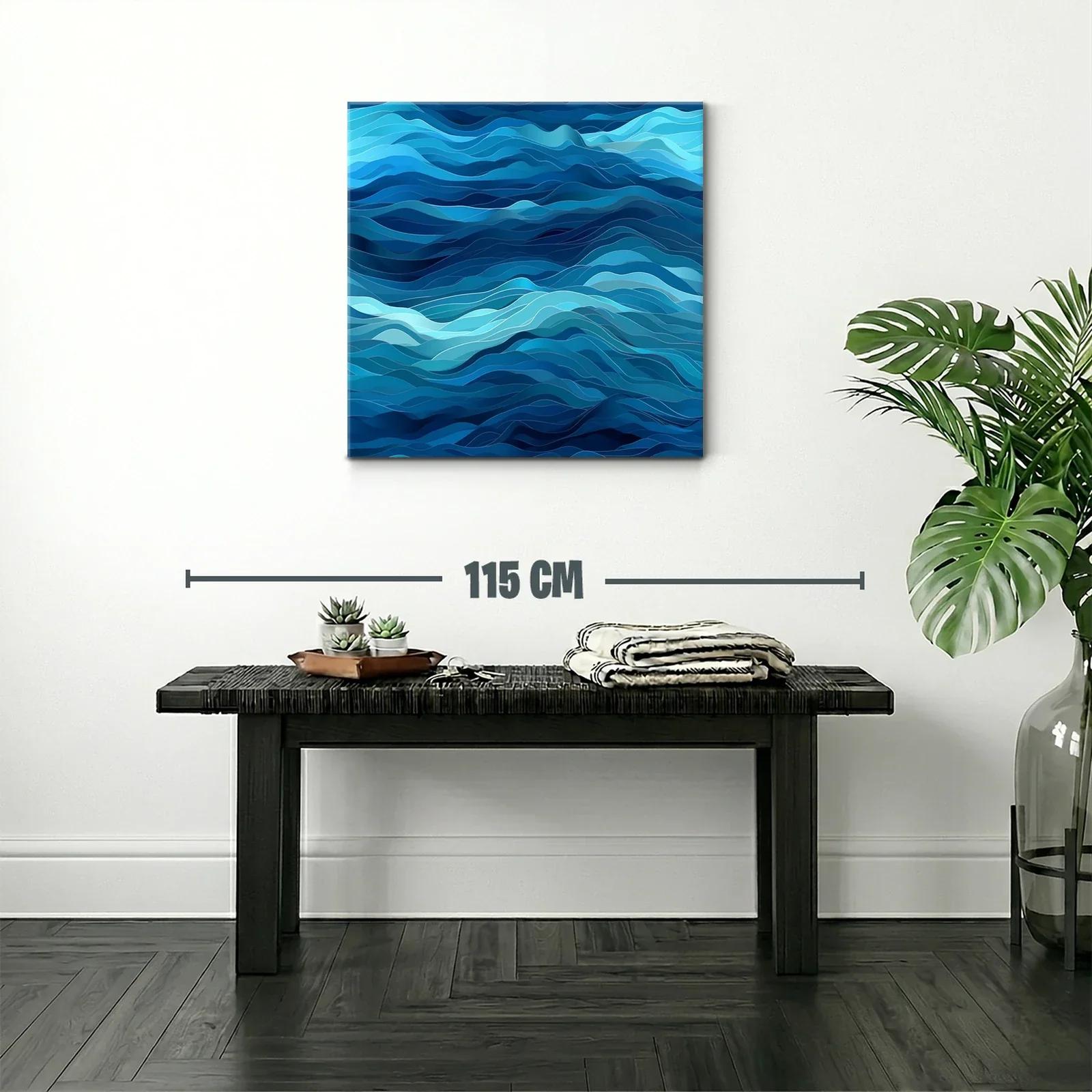 Cuadro abstracto de olas en tonos azules profundos — miniatura 2