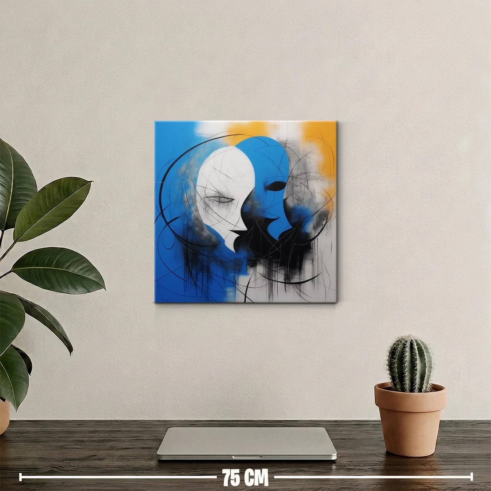 Cuadro abstracto con rostros en azul y blanco vibrante — miniatura 2