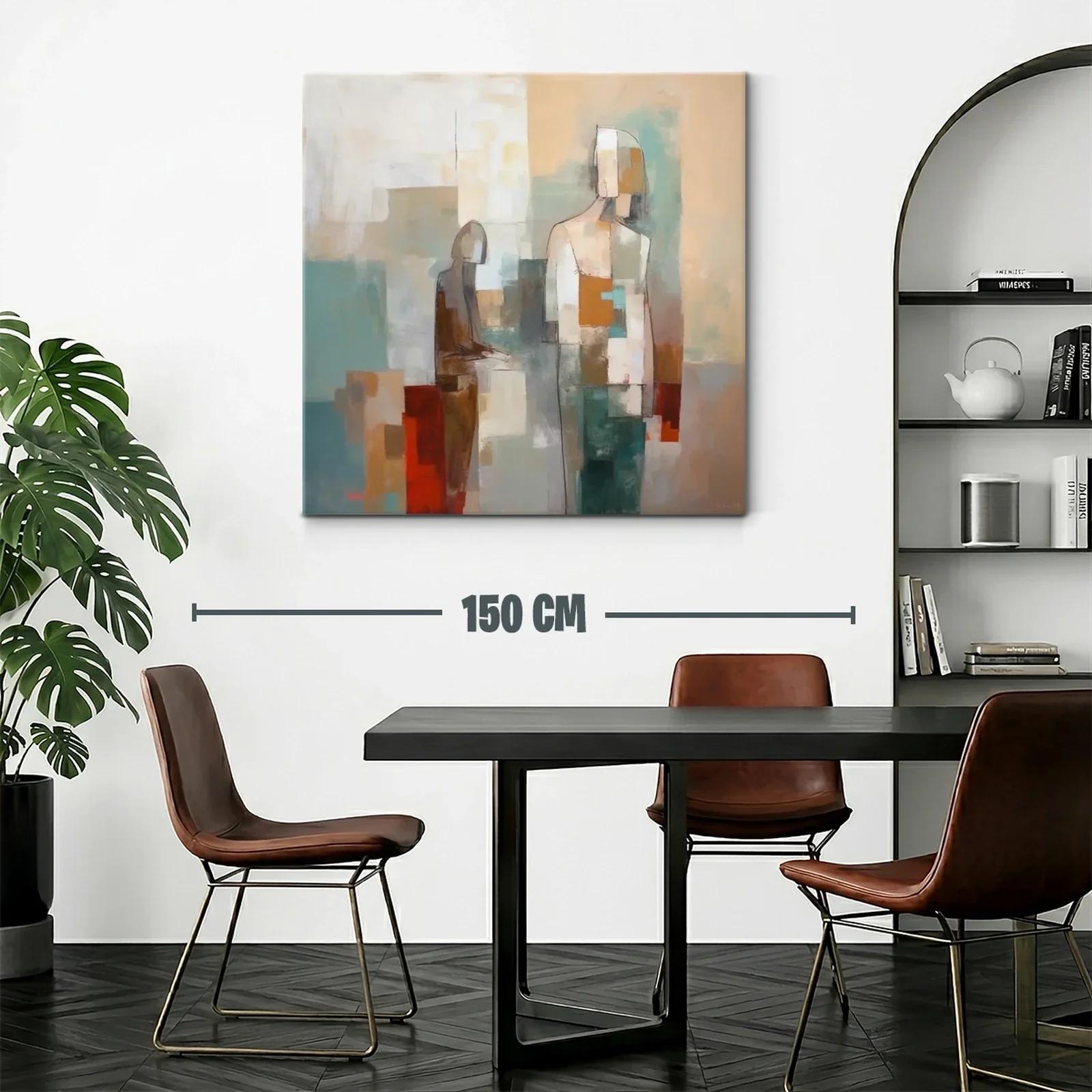 Cuadro abstracto con siluetas en tonos tierra y azules — miniatura 2