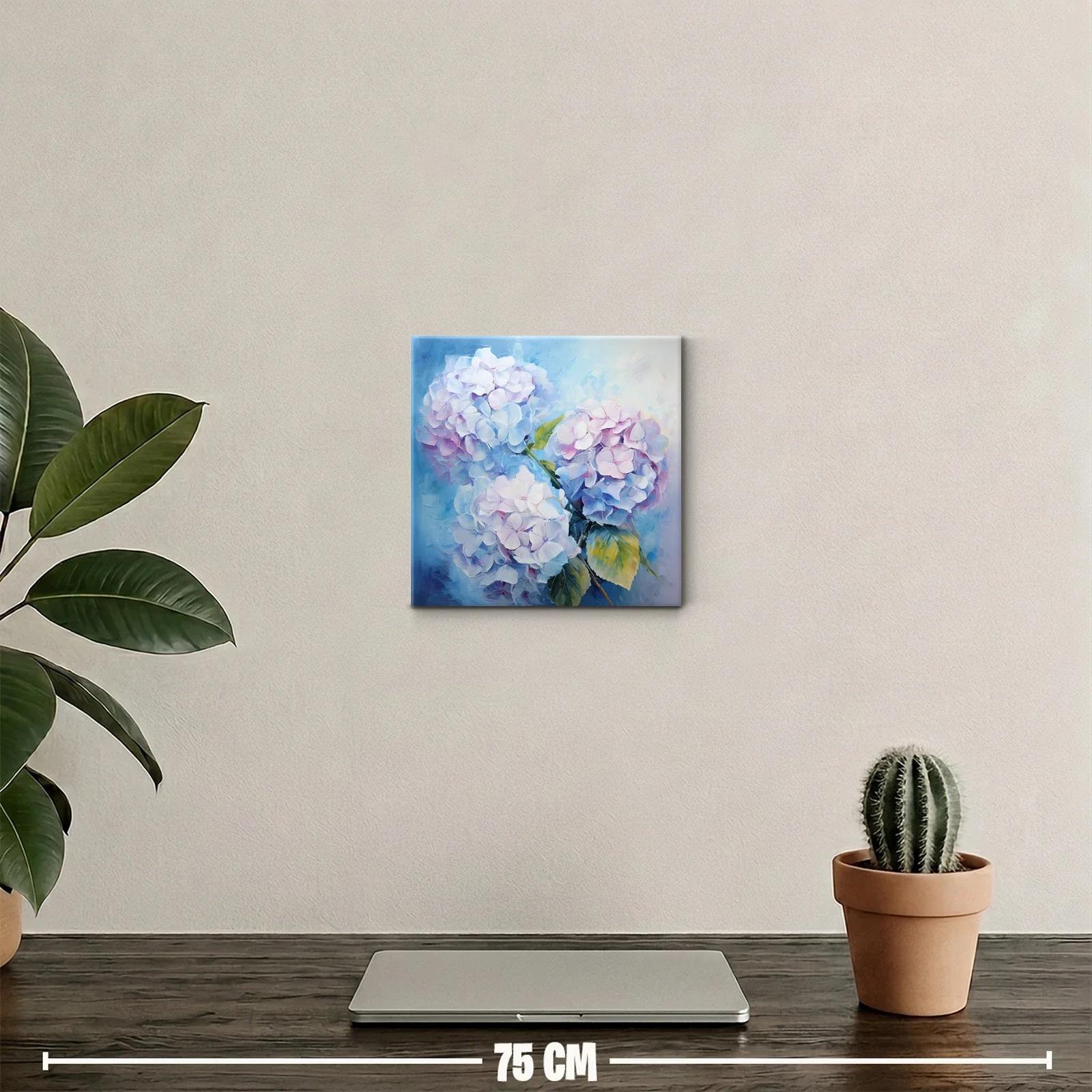 Cuadro decorativo con hortensias en tonos pastel y azules — miniatura 2