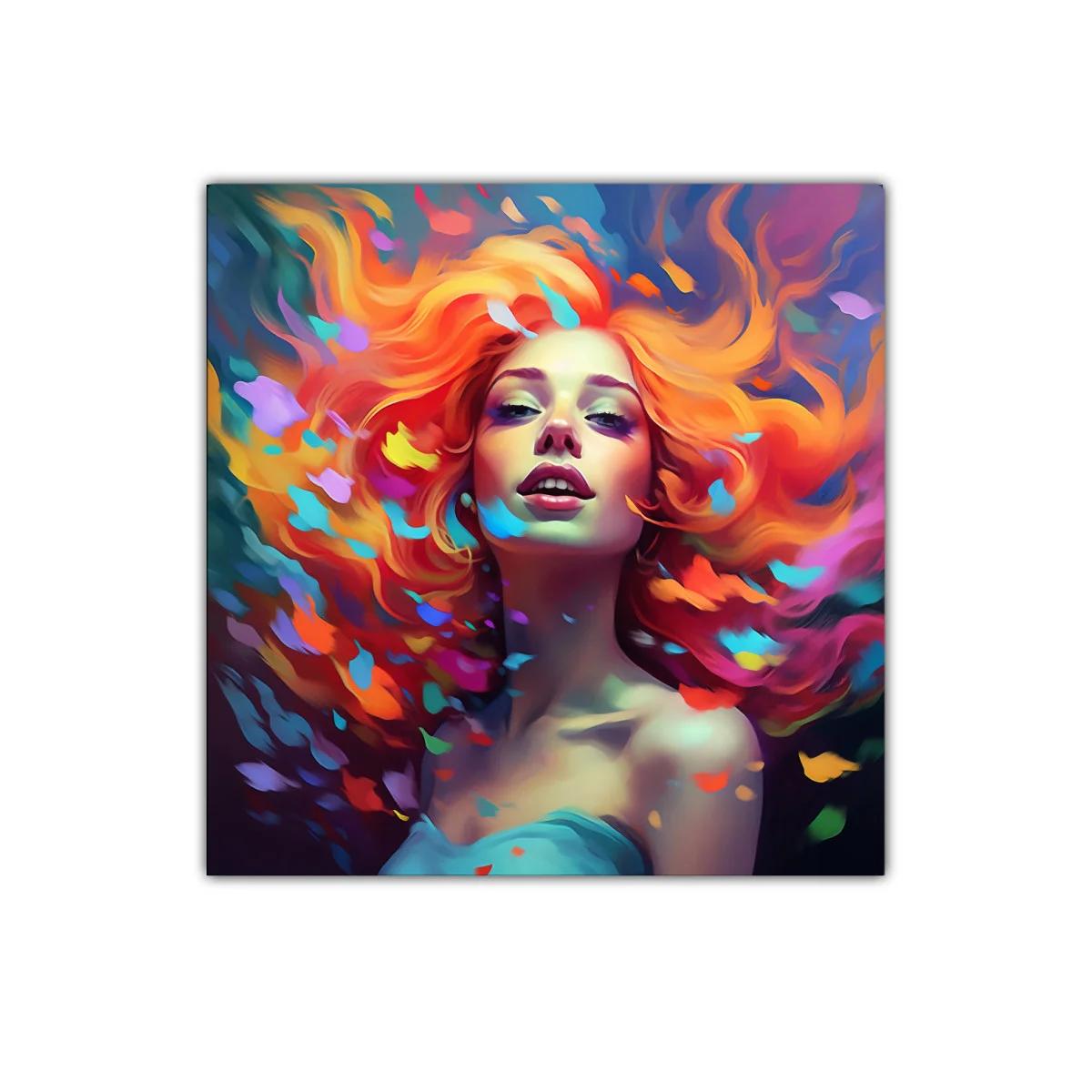 Retrato vibrante de mujer con cabello en llamas multicolor — imagen principal