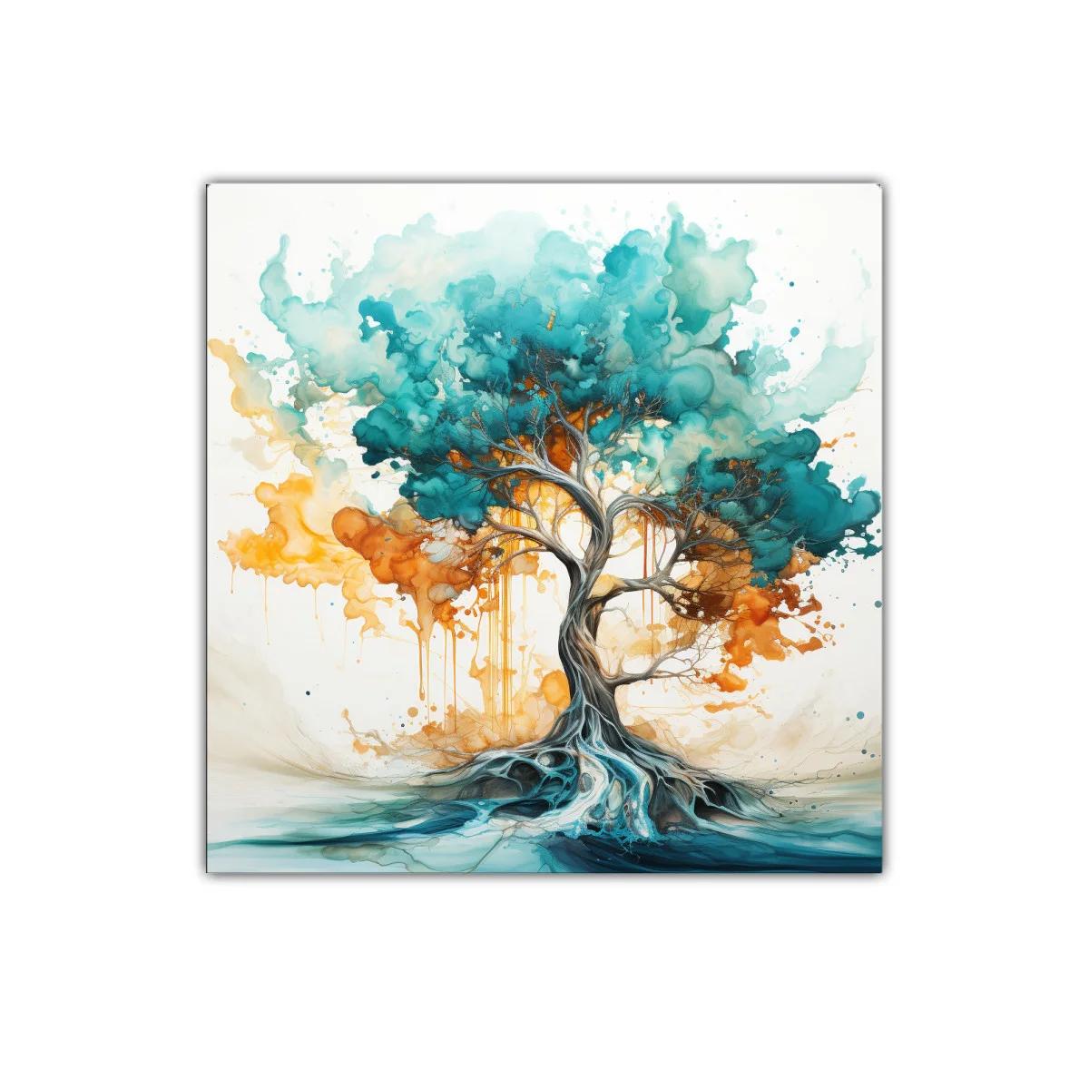 Árbol vibrante con raíces etéreas en tonos azules y naranjas — imagen principal