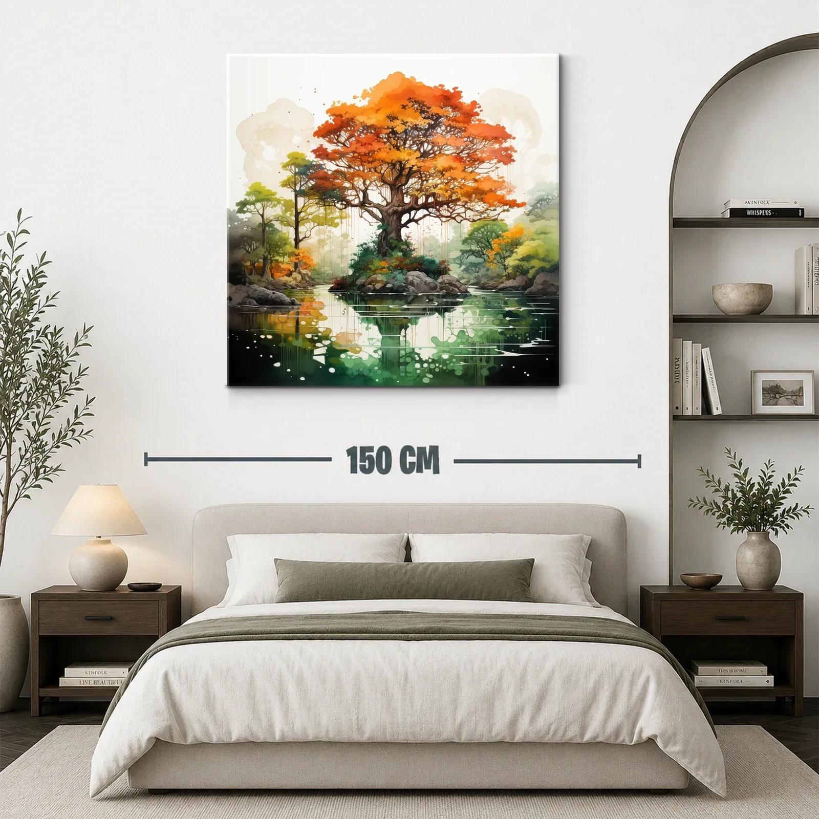 Árbol otoñal reflejado en lago sereno con naturaleza vibrante — miniatura 3