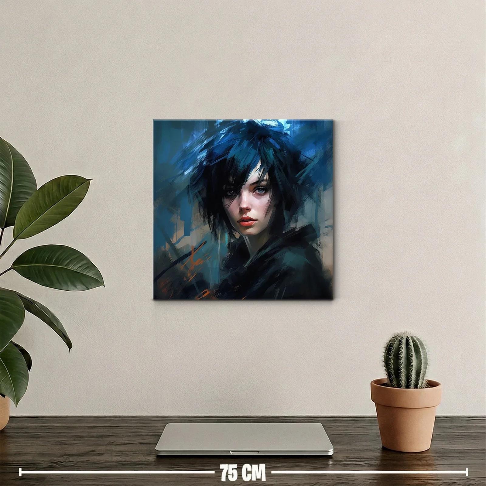 Retrato femenino con cabello azul en estilo contemporáneo — miniatura 2