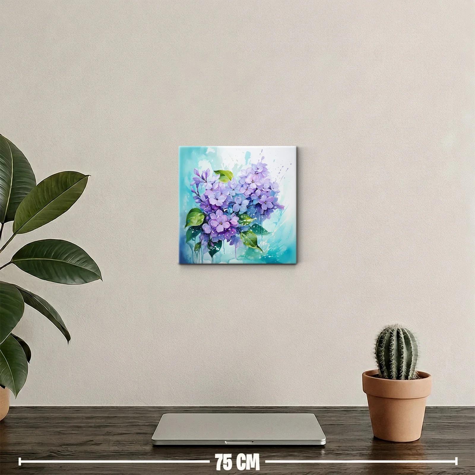 Cuadro decorativo con flores lilas y hojas verdes vibrantes — miniatura 2