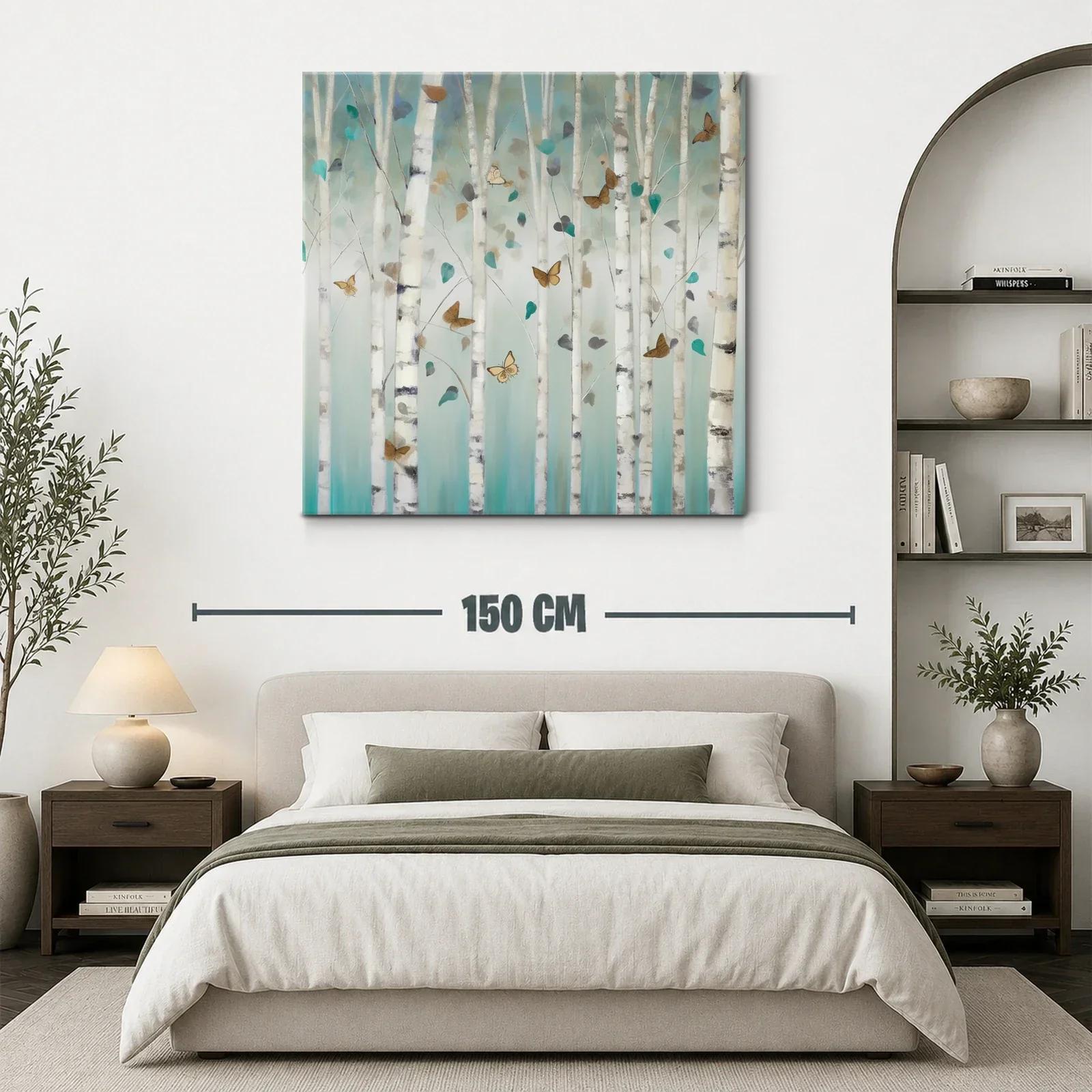 Bosque de abedules con mariposas en tonos suaves y serenos — miniatura 3