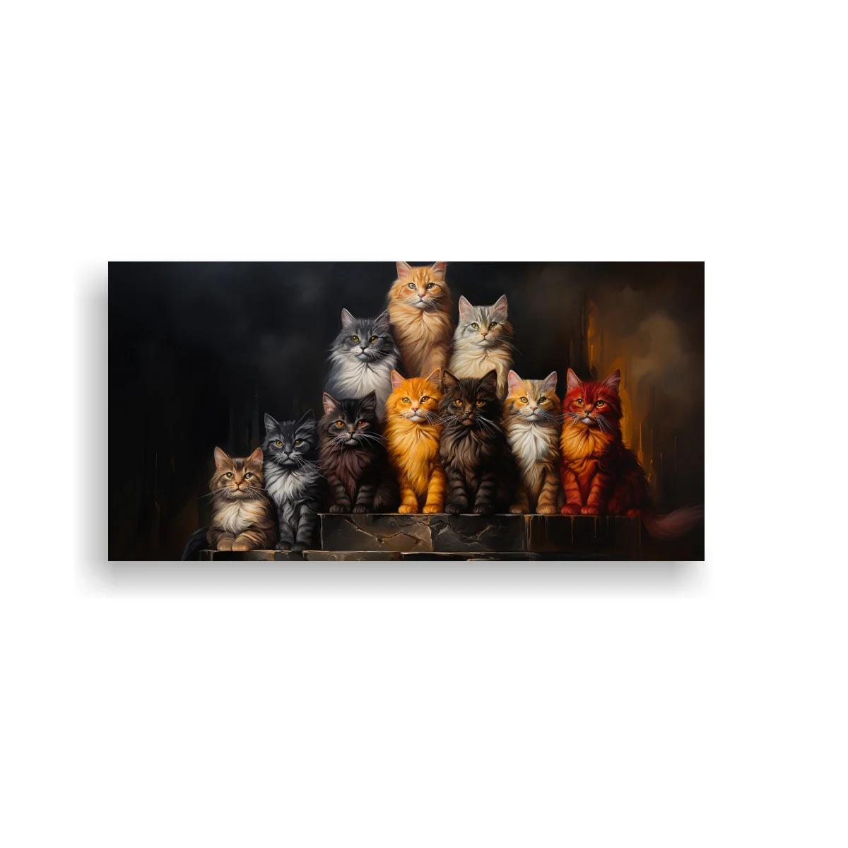 Cuadro grupo de gatos de pelo largo sobre base oscura