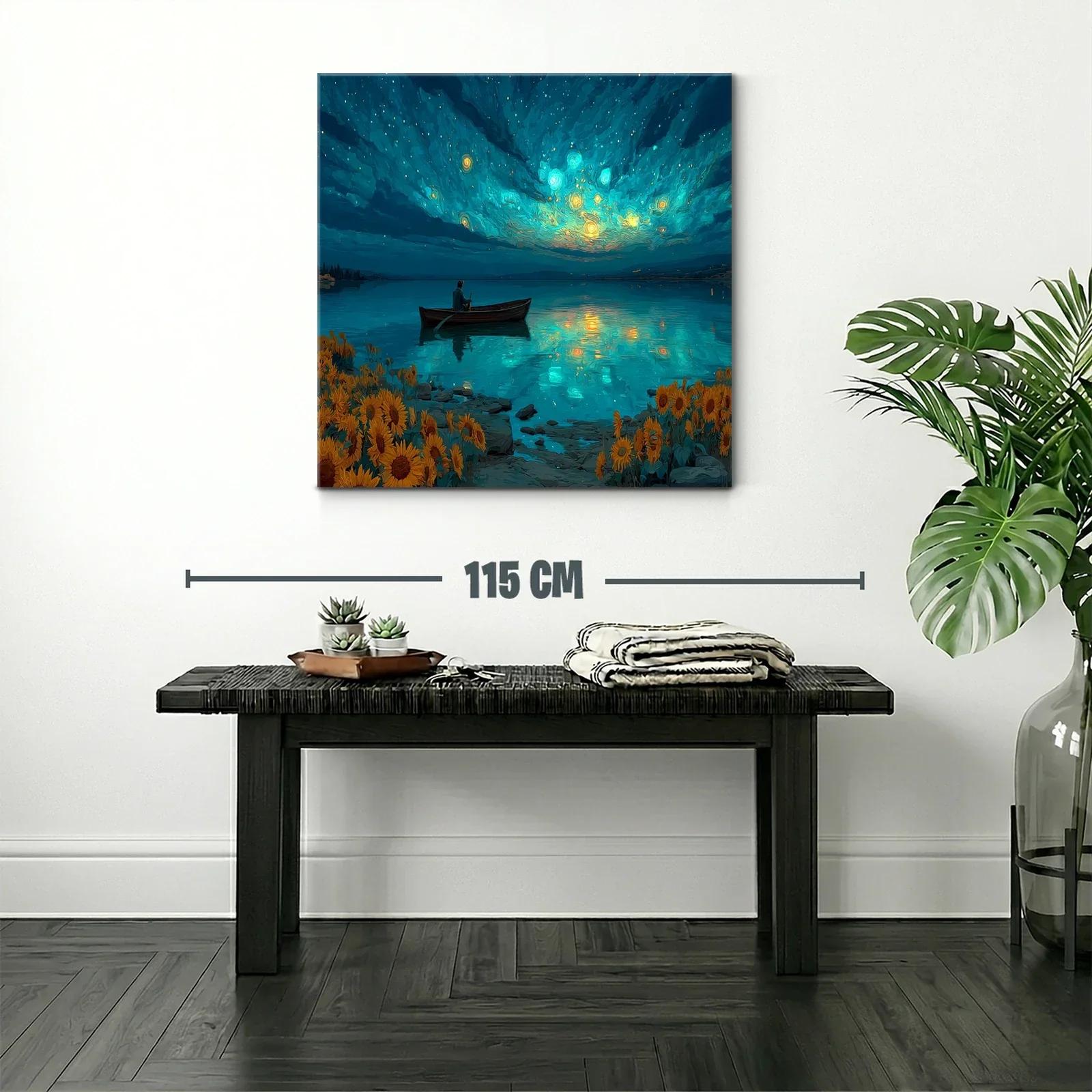 Tranquilidad nocturna entre girasoles y luz estelar — miniatura 2