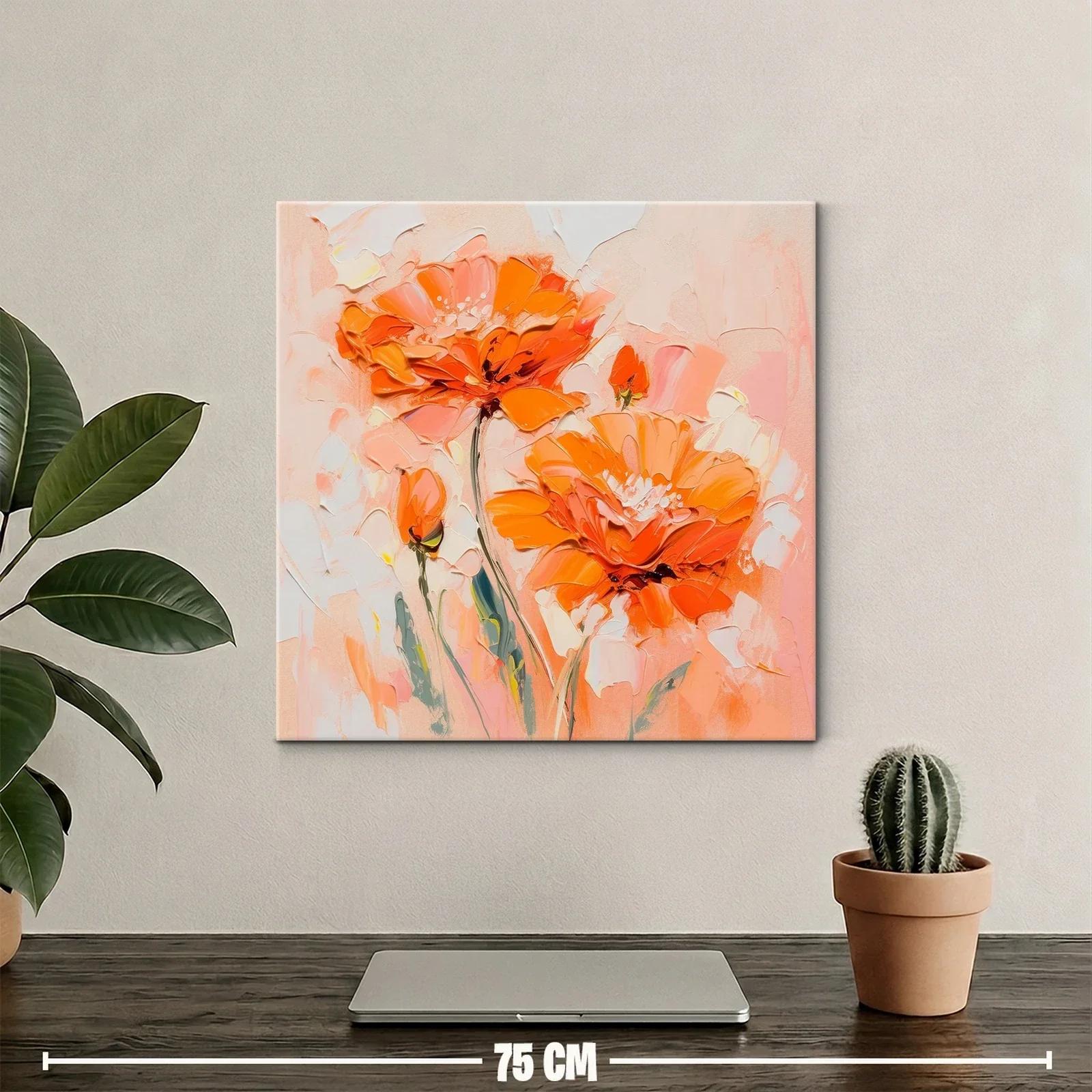Cuadro en tonos cálidos con flores vibrantes y textura rica — miniatura 2