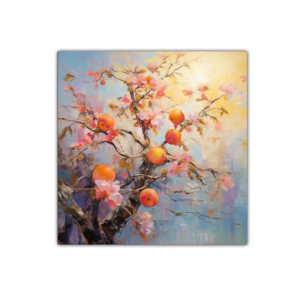 Cuadro decorativo con ramas de flor y fruta en tonos pastel — imagen principal