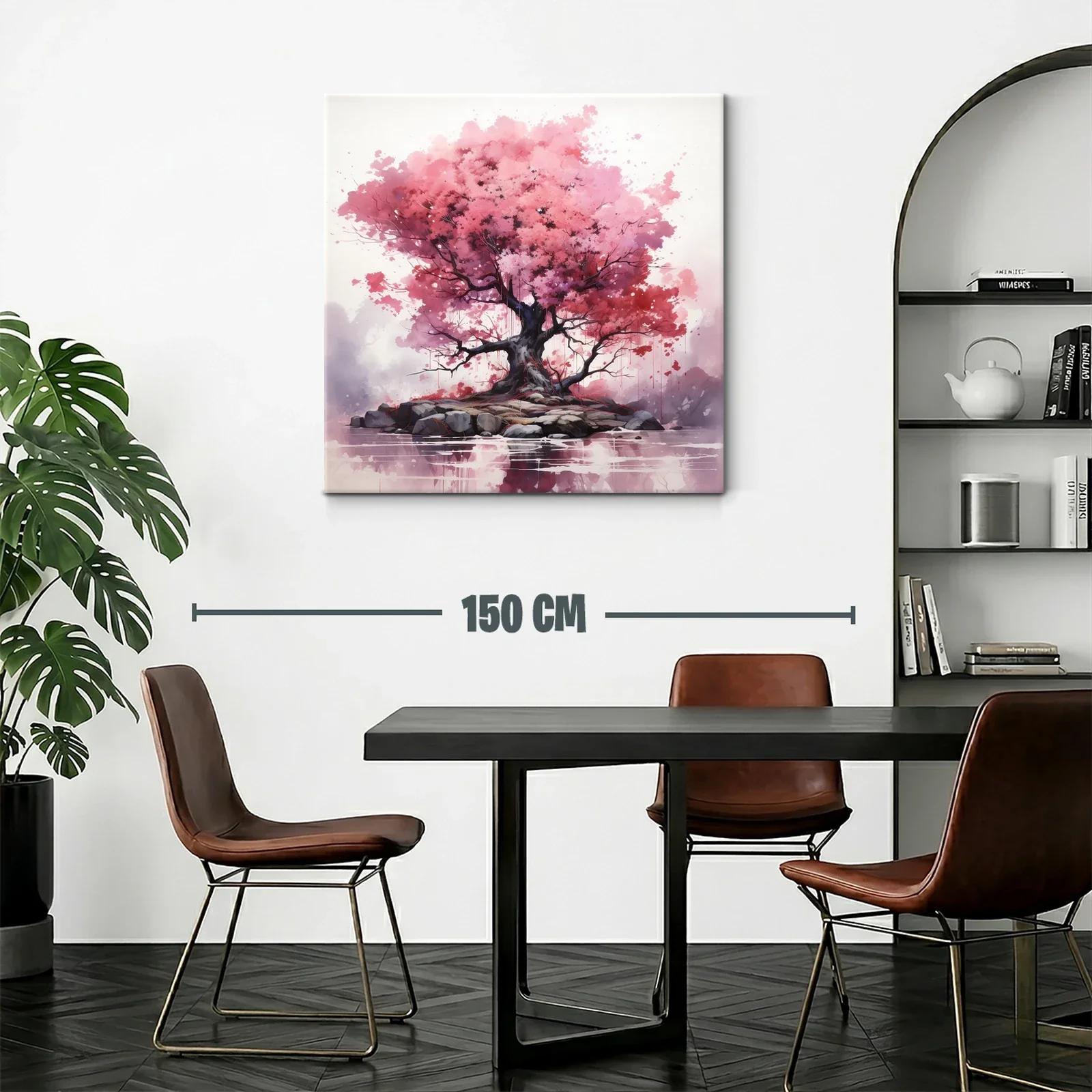 Árbol con Follaje Rosa en Isla Rocosa — miniatura 2