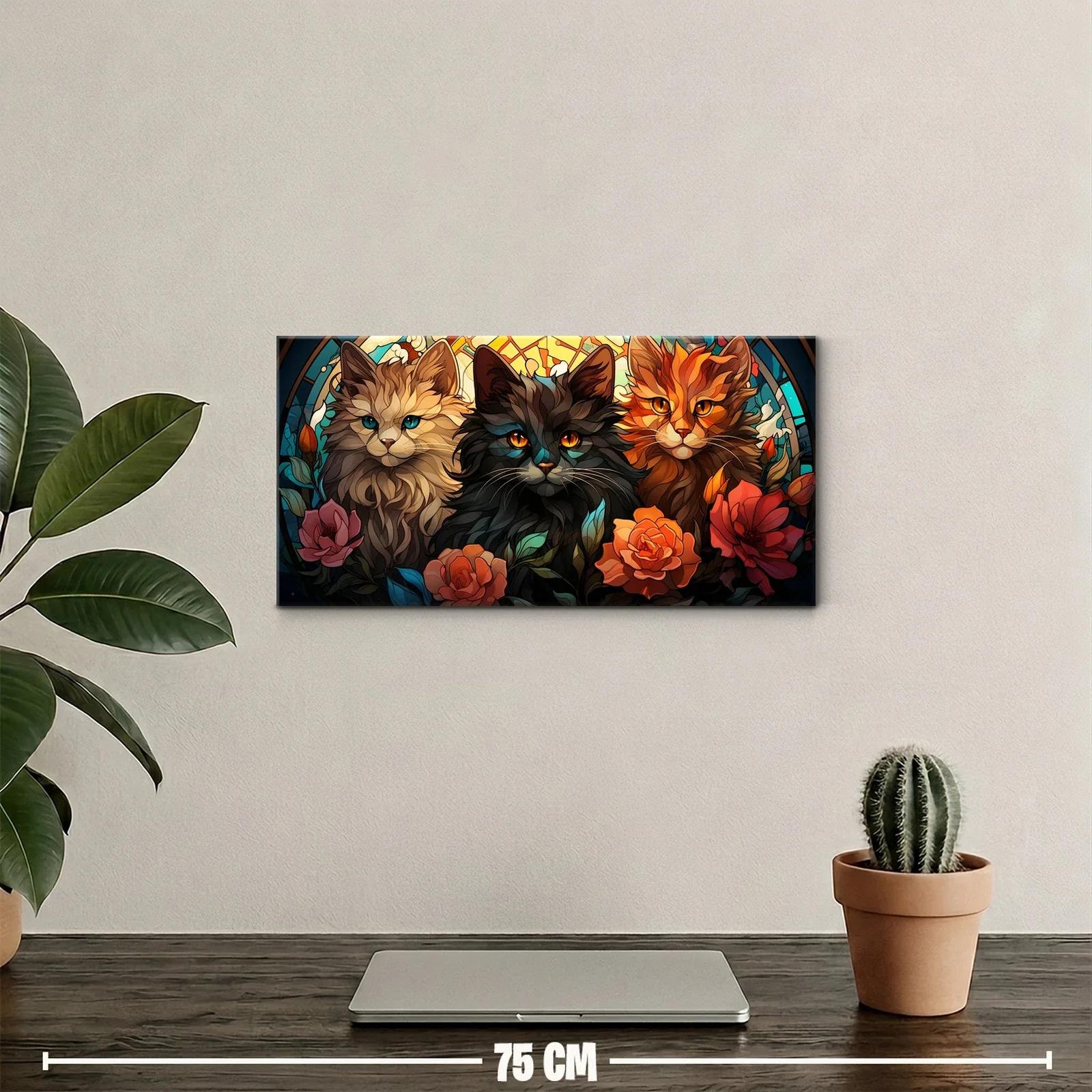 Cuadro tres gatos de pelo largo con fondo de arcos decorativos — miniatura 2
