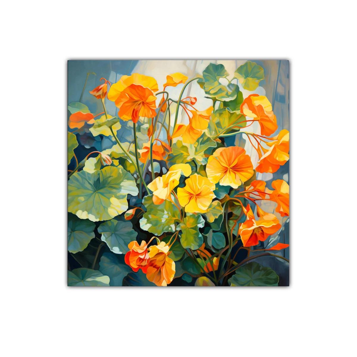 Cuadro decorativo con flores vibrantes en tonos naranjas y verdes — imagen principal