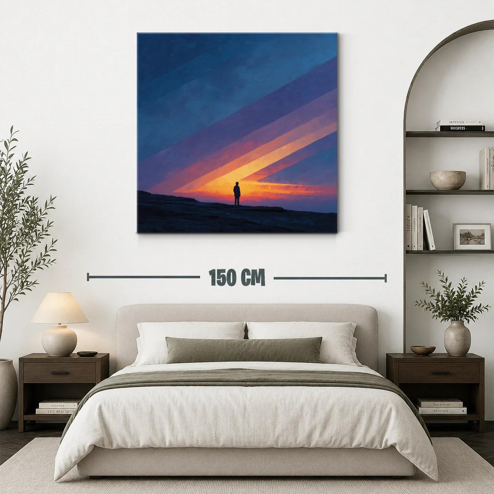 Figura solitaria ante un cielo al amanecer azul y naranja — miniatura 3