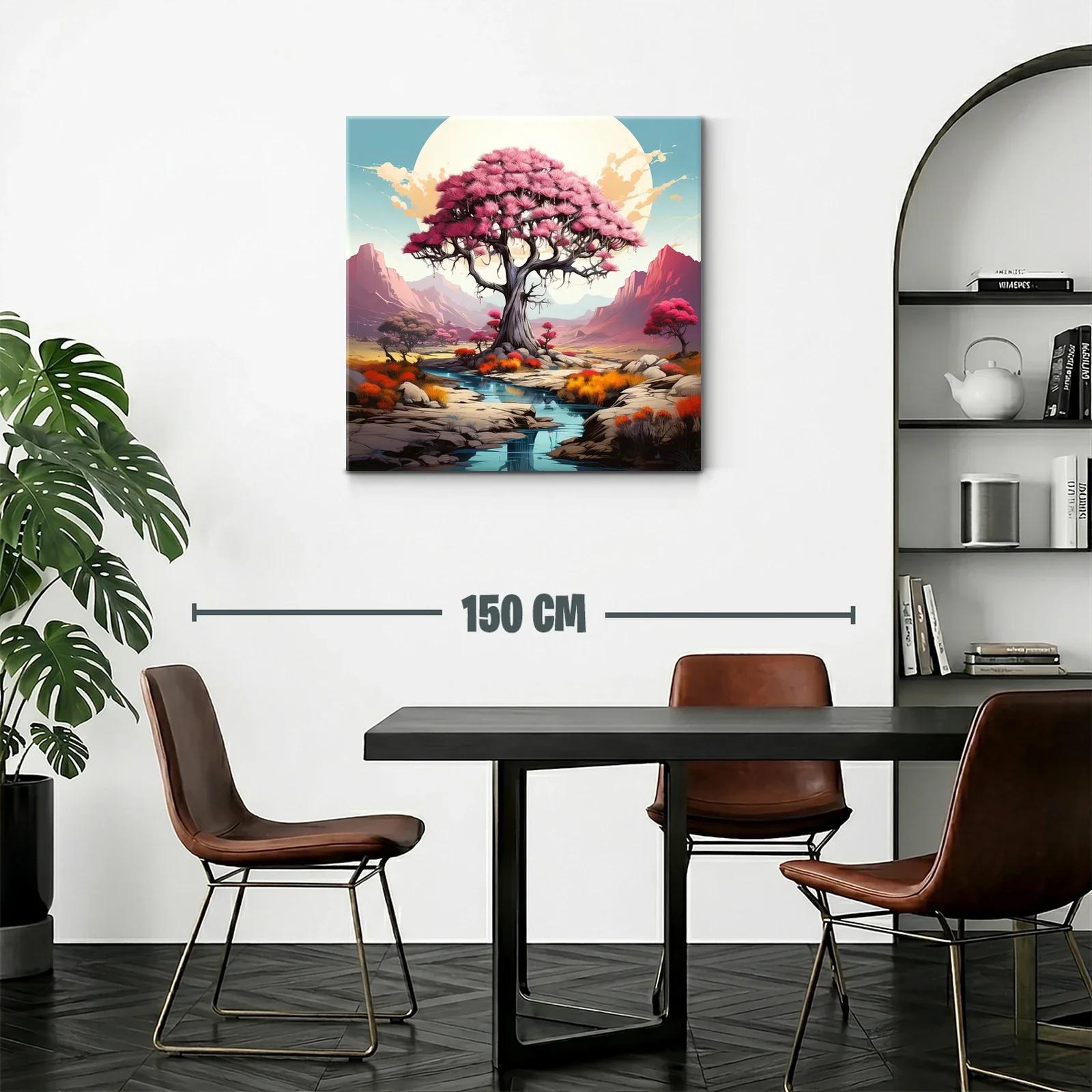 Árbol rosa en paisaje sereno con montañas al fondo — miniatura 2