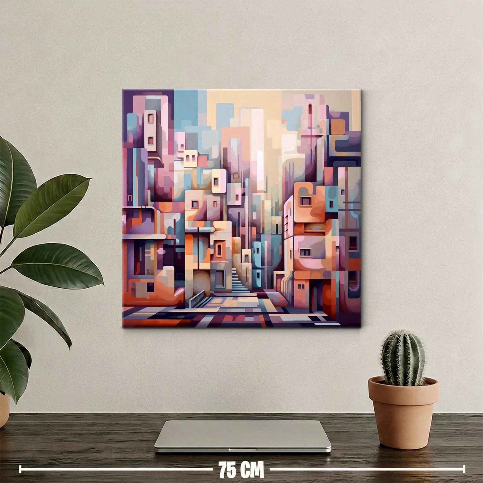 Composición urbana abstracta en tonos pastel y cálidos — miniatura 2