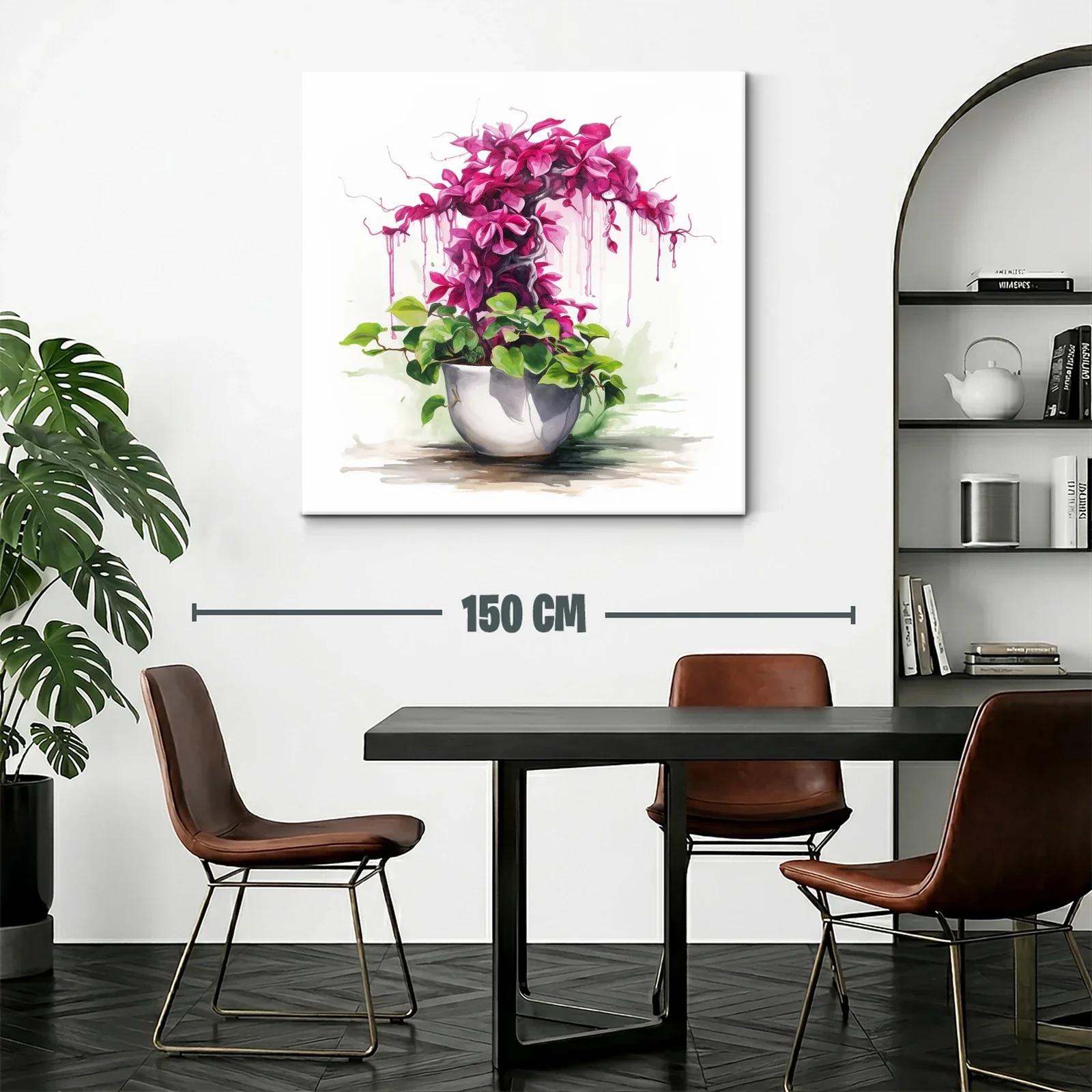 Cuadro con planta ornamental en tonos verdes y fucsias vibrantes — miniatura 2