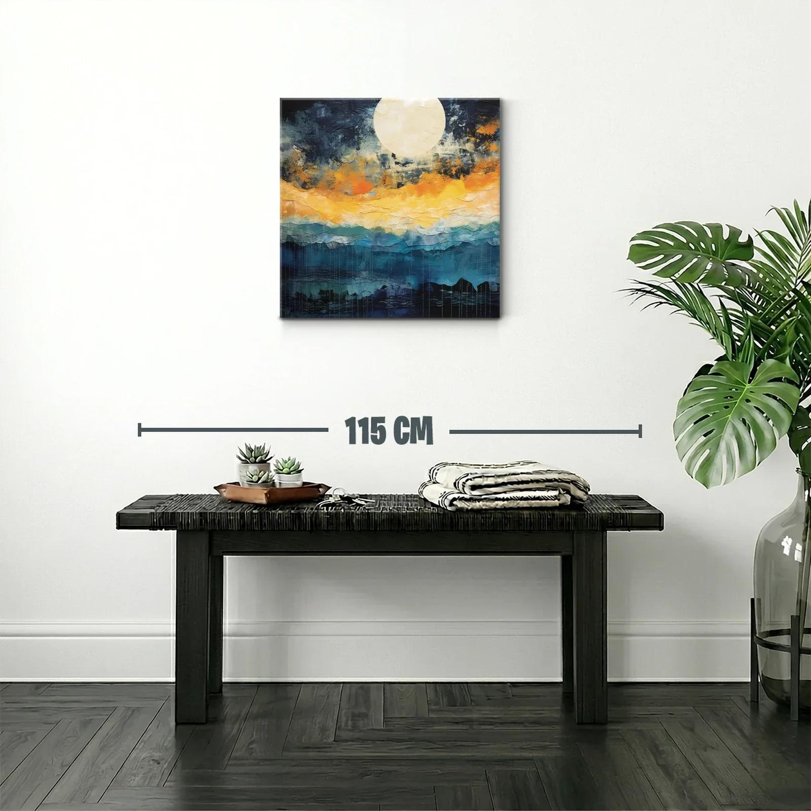 Cuadro abstracto con luna y tonos cálidos y fríos — miniatura 2