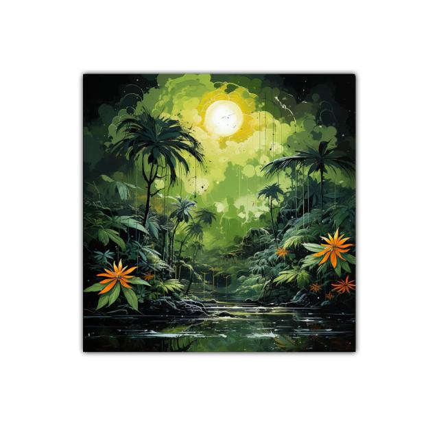 Paisaje selvático con vibrantes flores naranjas y luz intensa