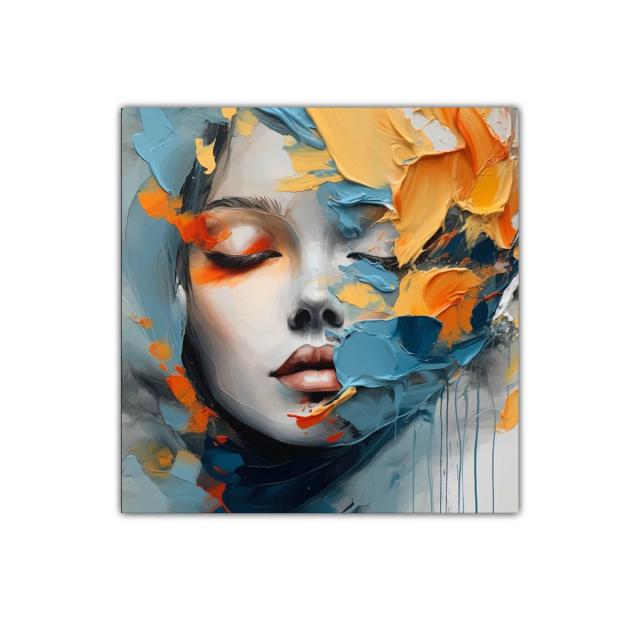 Retrato abstracto femenino con vibrantes tonos azul y naranja